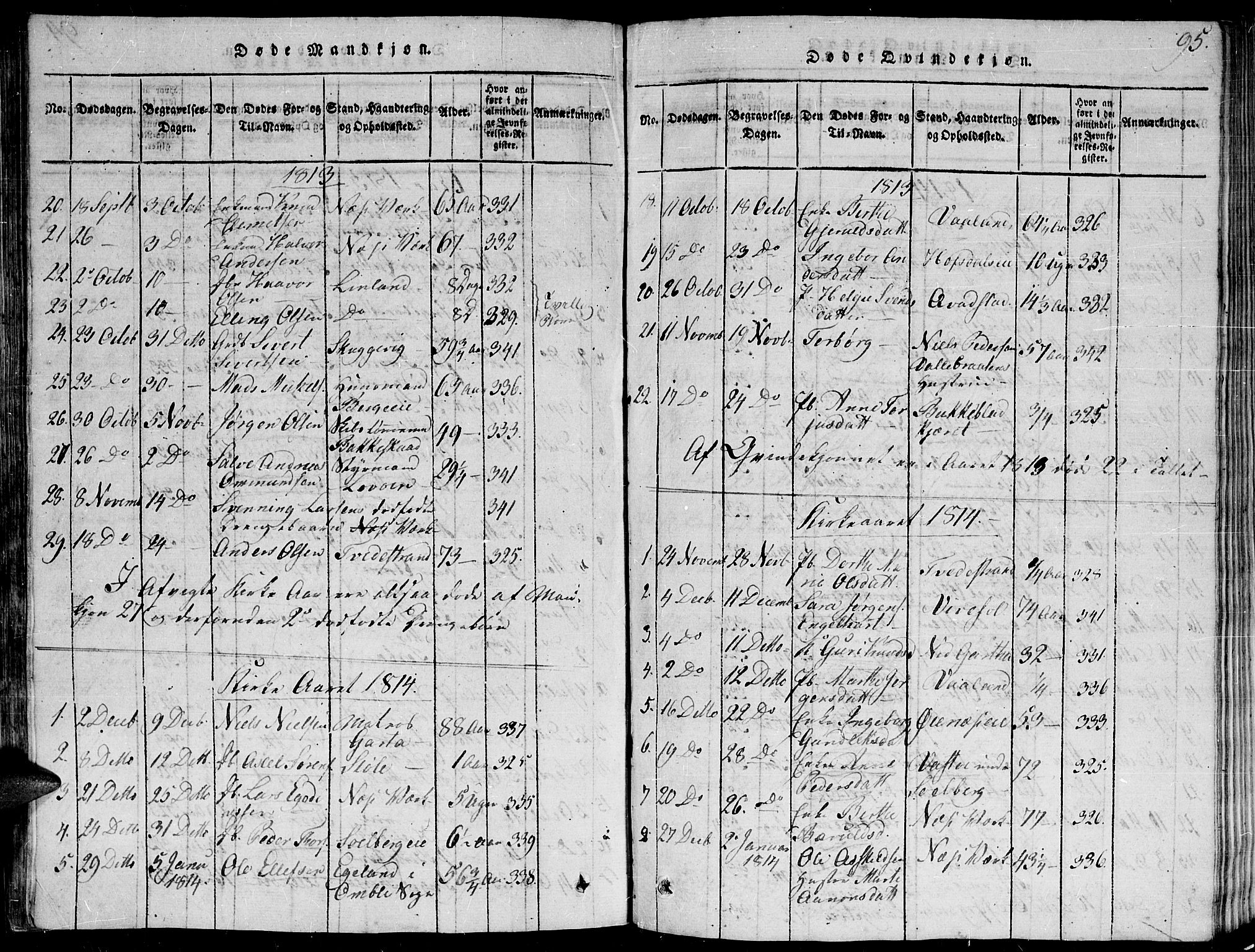 Holt sokneprestkontor, AV/SAK-1111-0021/F/Fb/L0006: Parish register (copy) no. B 6, 1813-1823, p. 95