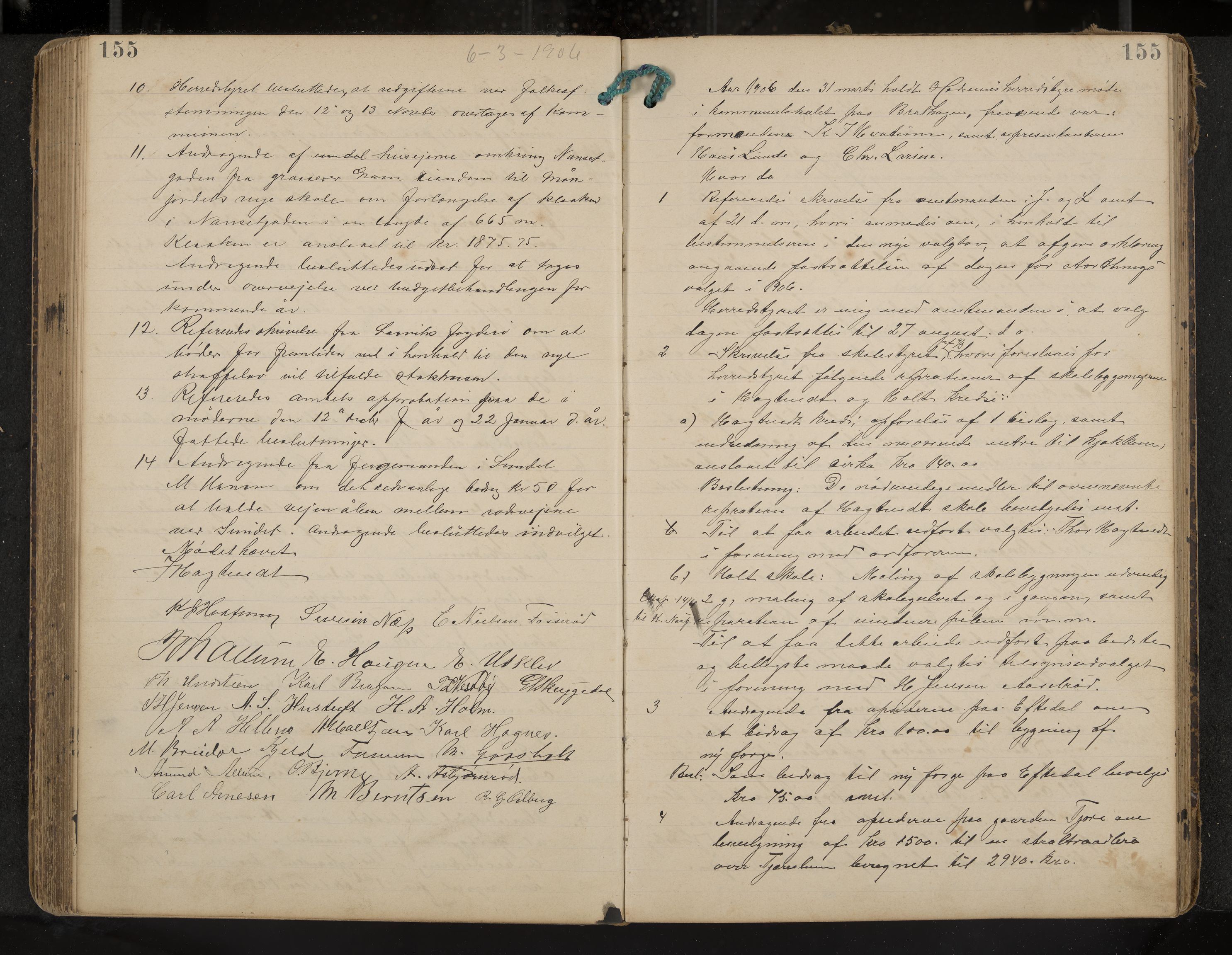 Hedrum formannskap og sentraladministrasjon, IKAK/0727021/A/Aa/L0005: Møtebok, 1899-1911, p. 155