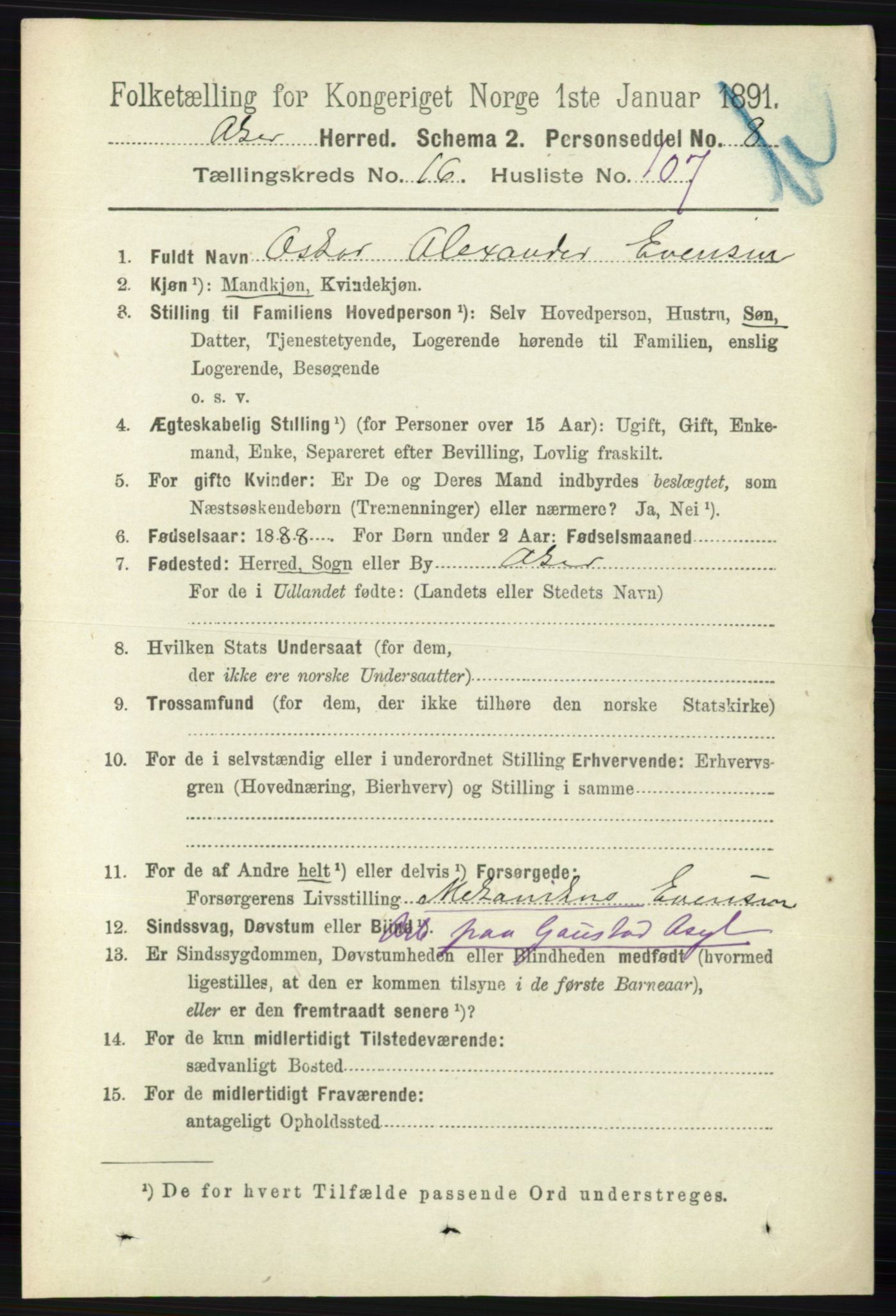 RA, 1891 census for 0218 Aker, 1891, p. 15765