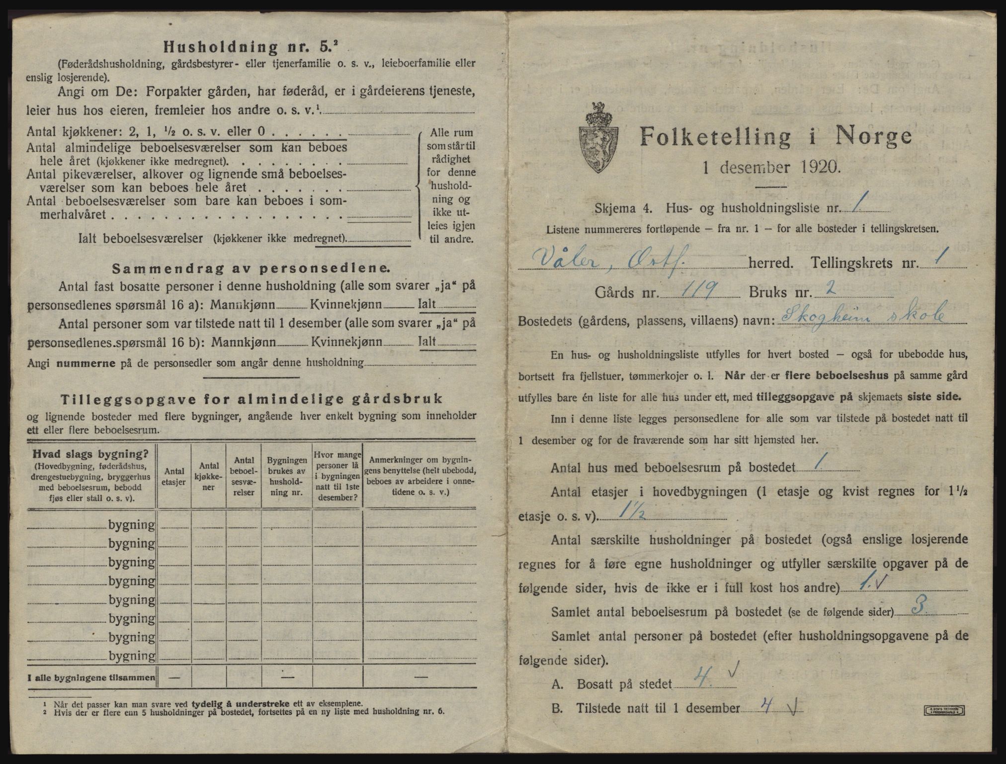 SAO, 1920 census for Våler, 1920, p. 46