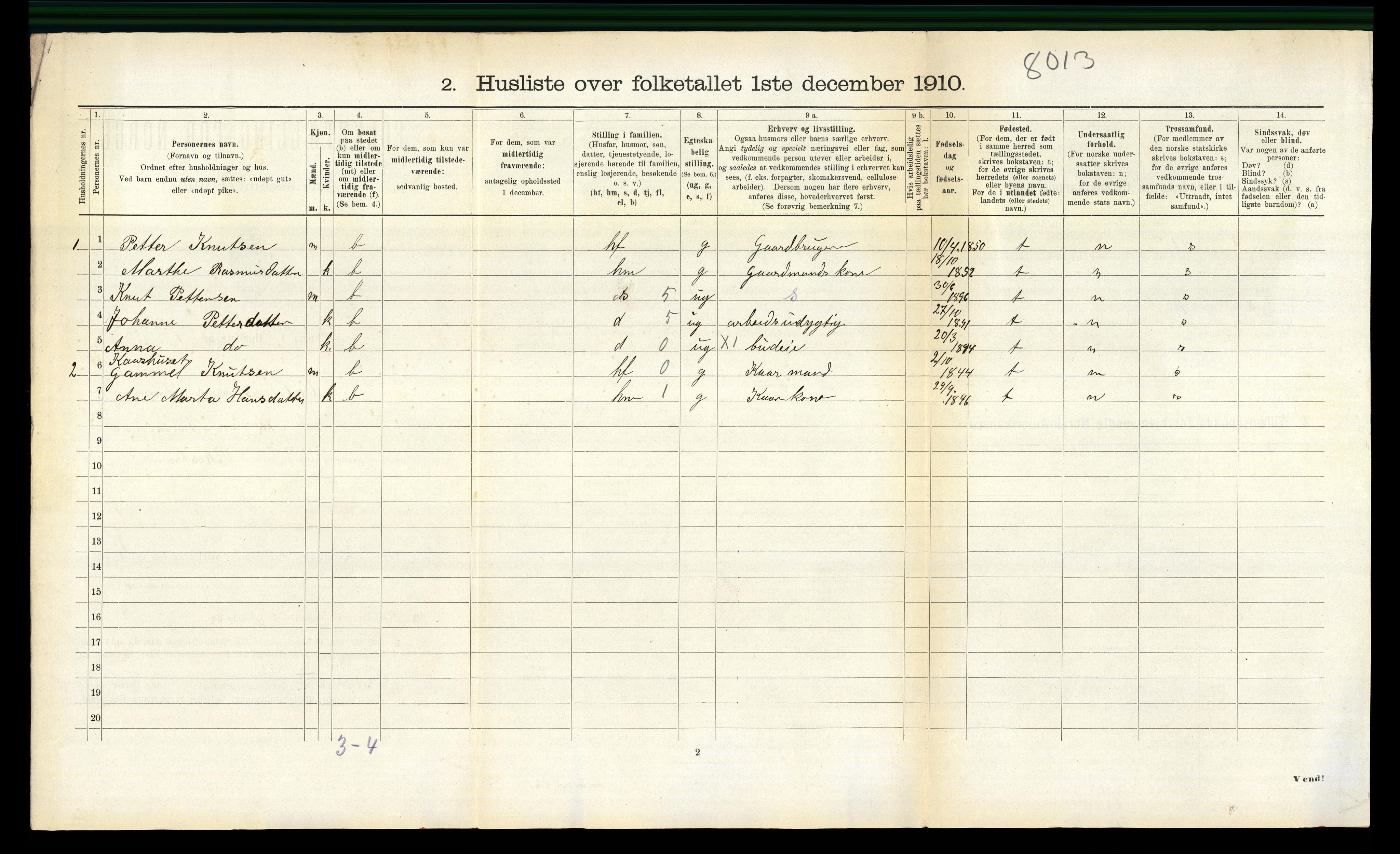 RA, 1910 census for Volda, 1910, p. 1043