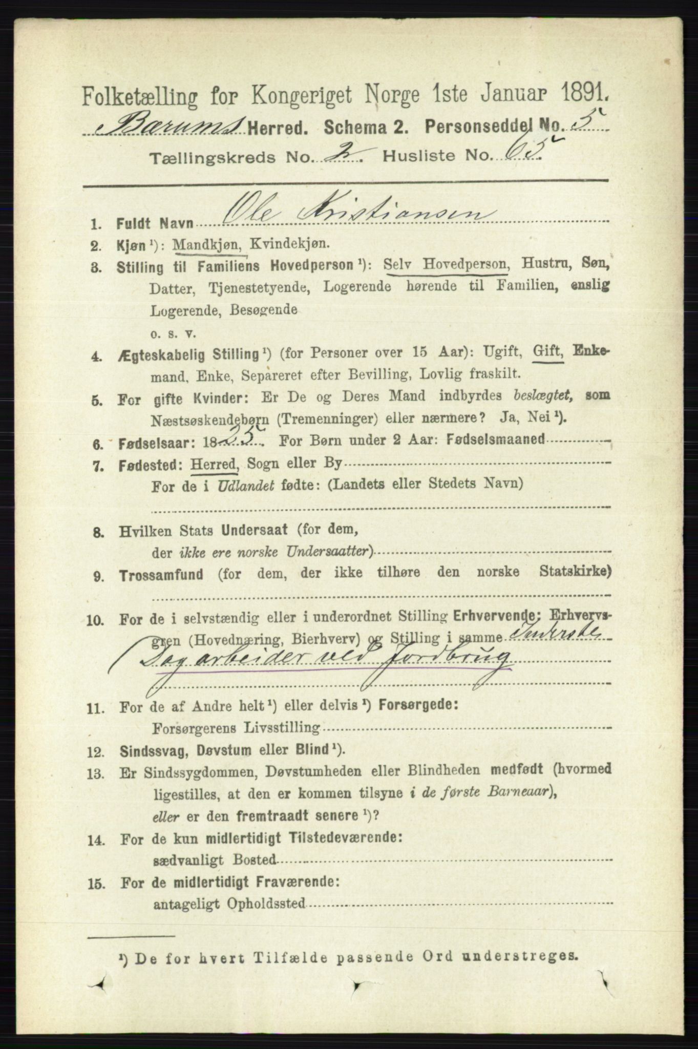 RA, 1891 census for 0219 Bærum, 1891, p. 1527