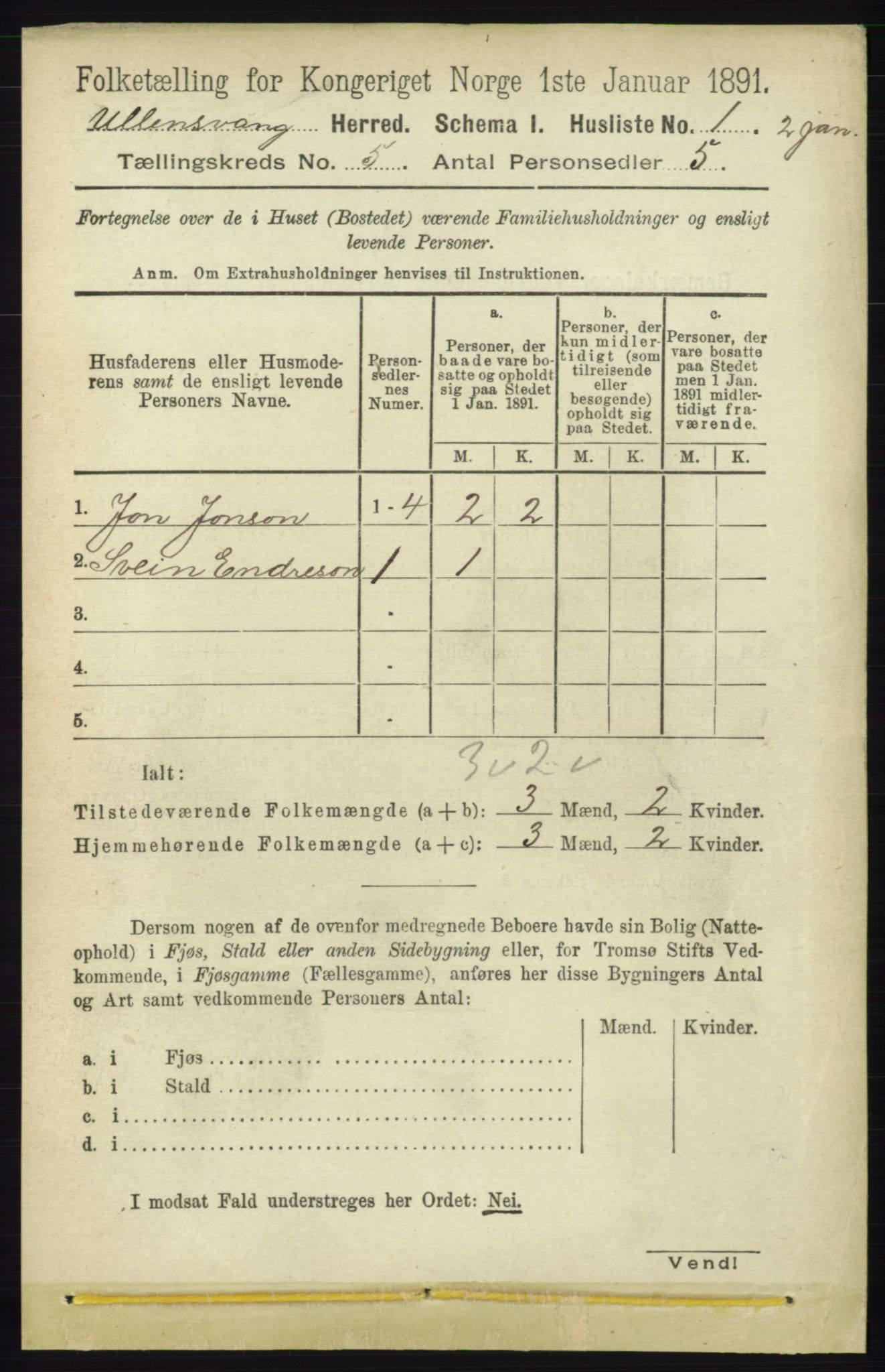 RA, 1891 census for 1230 Ullensvang, 1891, p. 1579