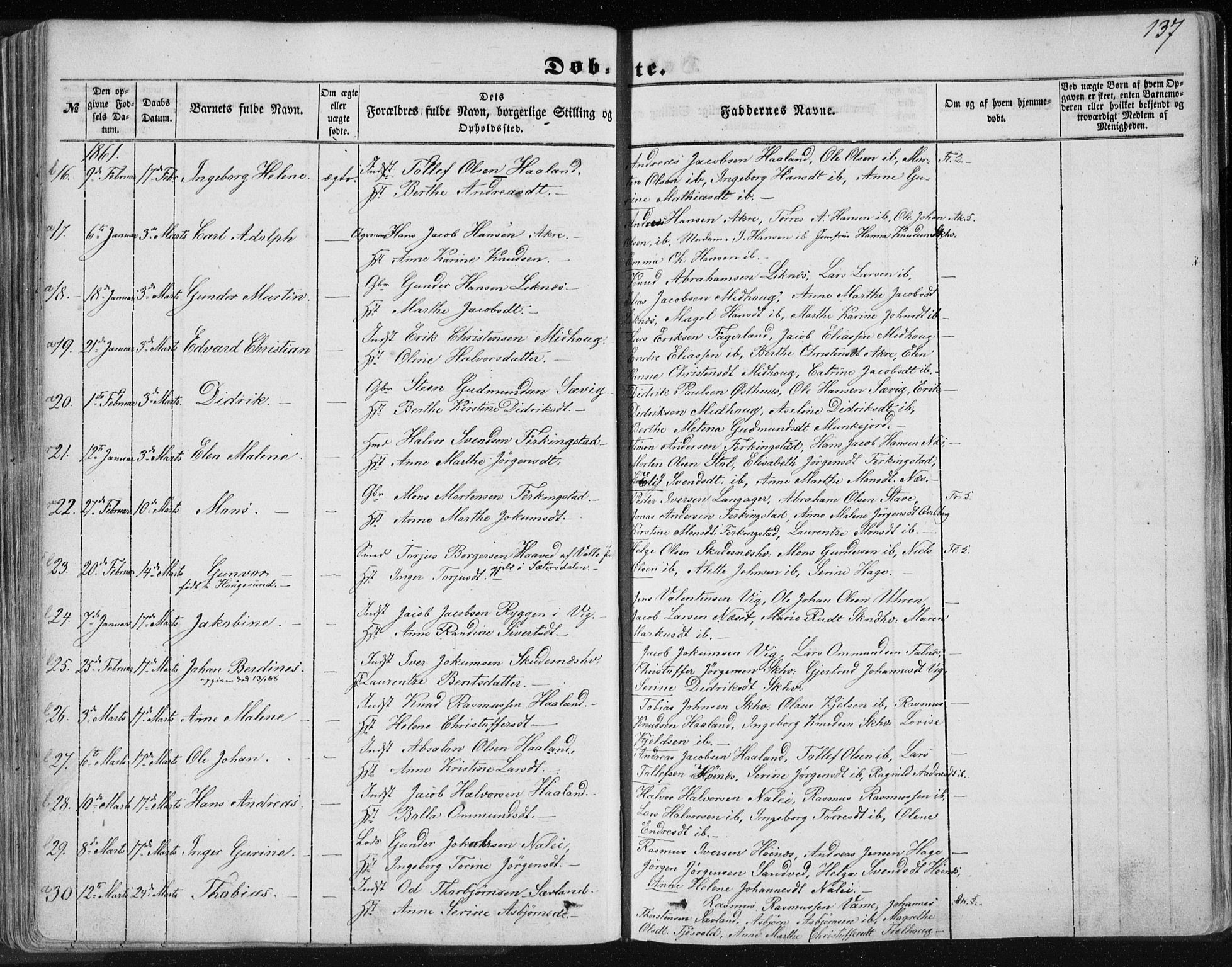 Skudenes sokneprestkontor, SAST/A -101849/H/Ha/Haa/L0004: Parish register (official) no. A 3.1, 1847-1863, p. 137