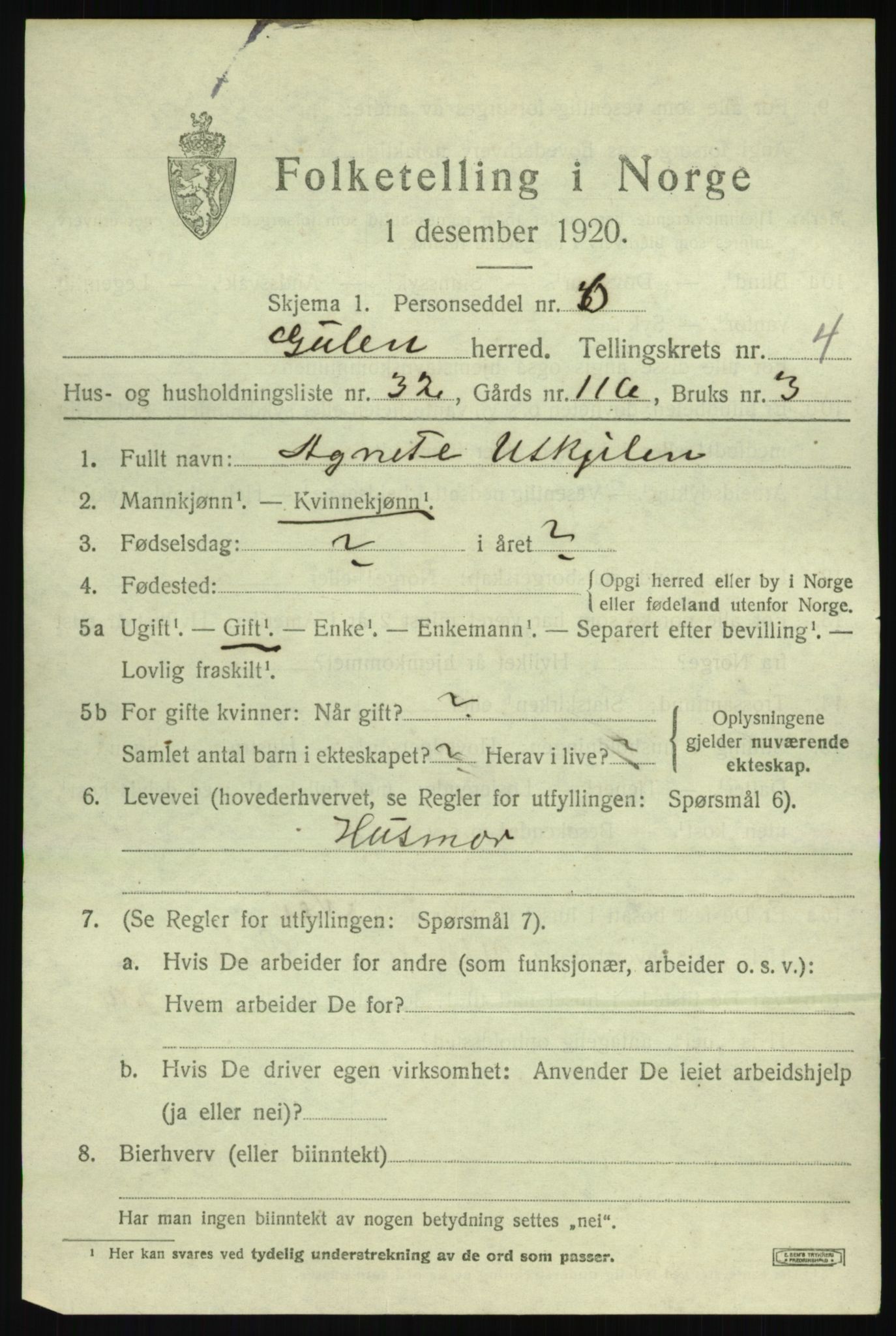 SAB, 1920 census for Gulen, 1920, p. 2093