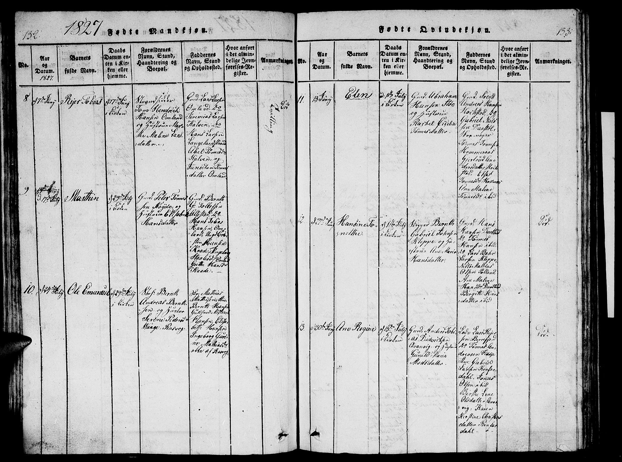 Flekkefjord sokneprestkontor, AV/SAK-1111-0012/F/Fb/Fbb/L0001: Parish register (copy) no. B 1, 1815-1830, p. 132-133