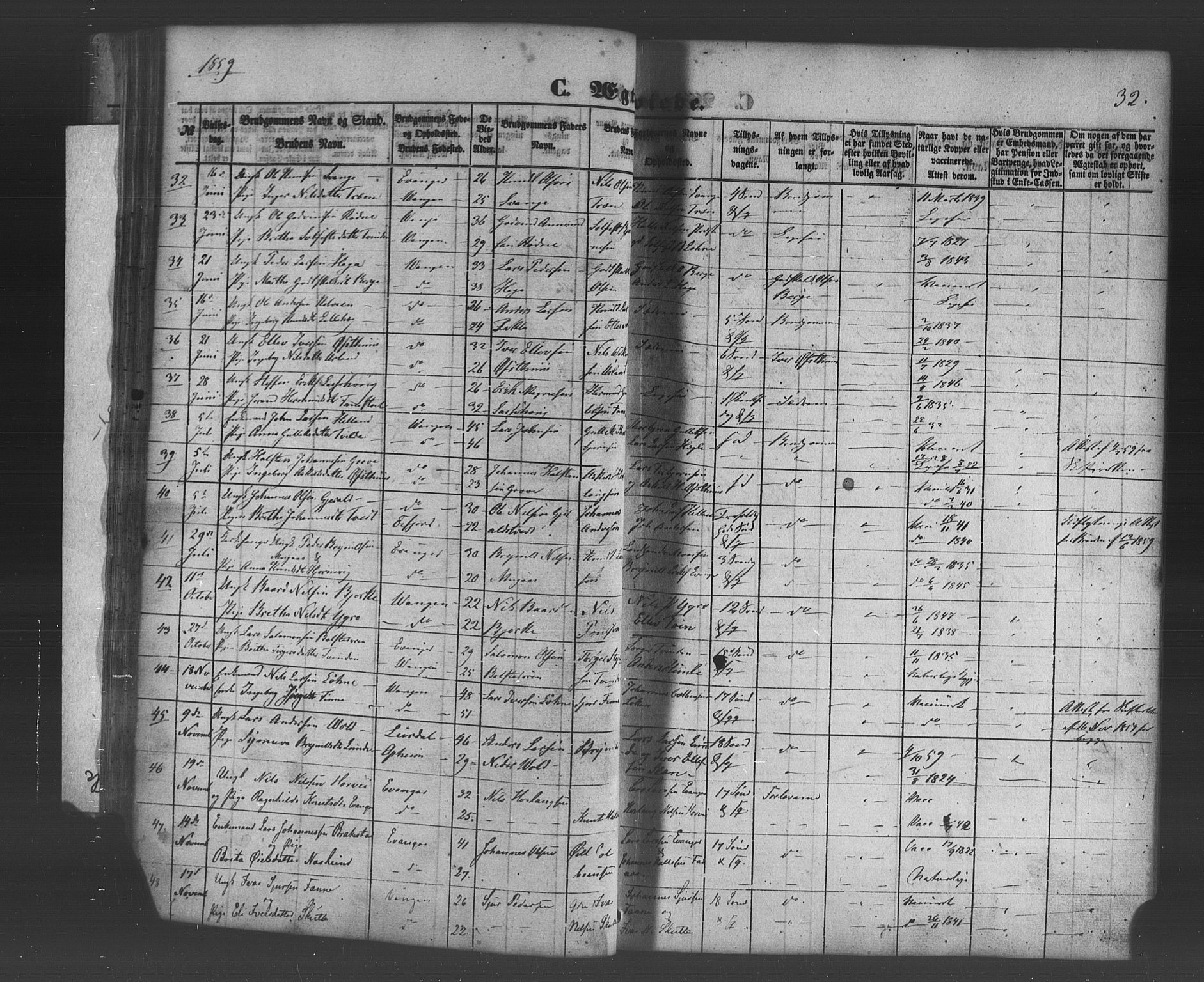 Voss sokneprestembete, SAB/A-79001/H/Haa: Parish register (official) no. A 19, 1851-1886, p. 32