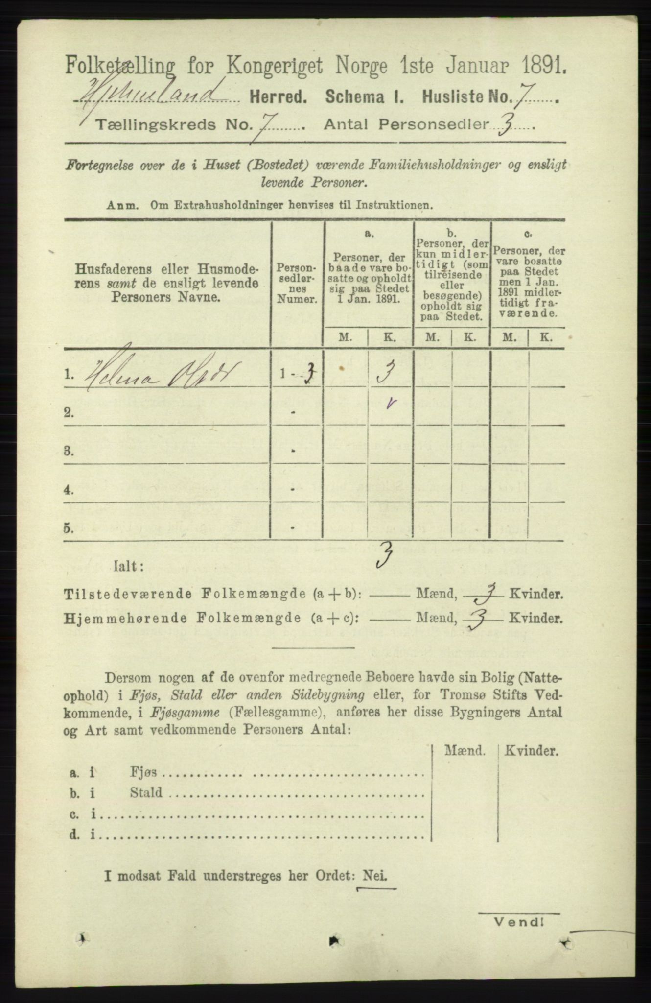 RA, 1891 census for 1133 Hjelmeland, 1891, p. 1871