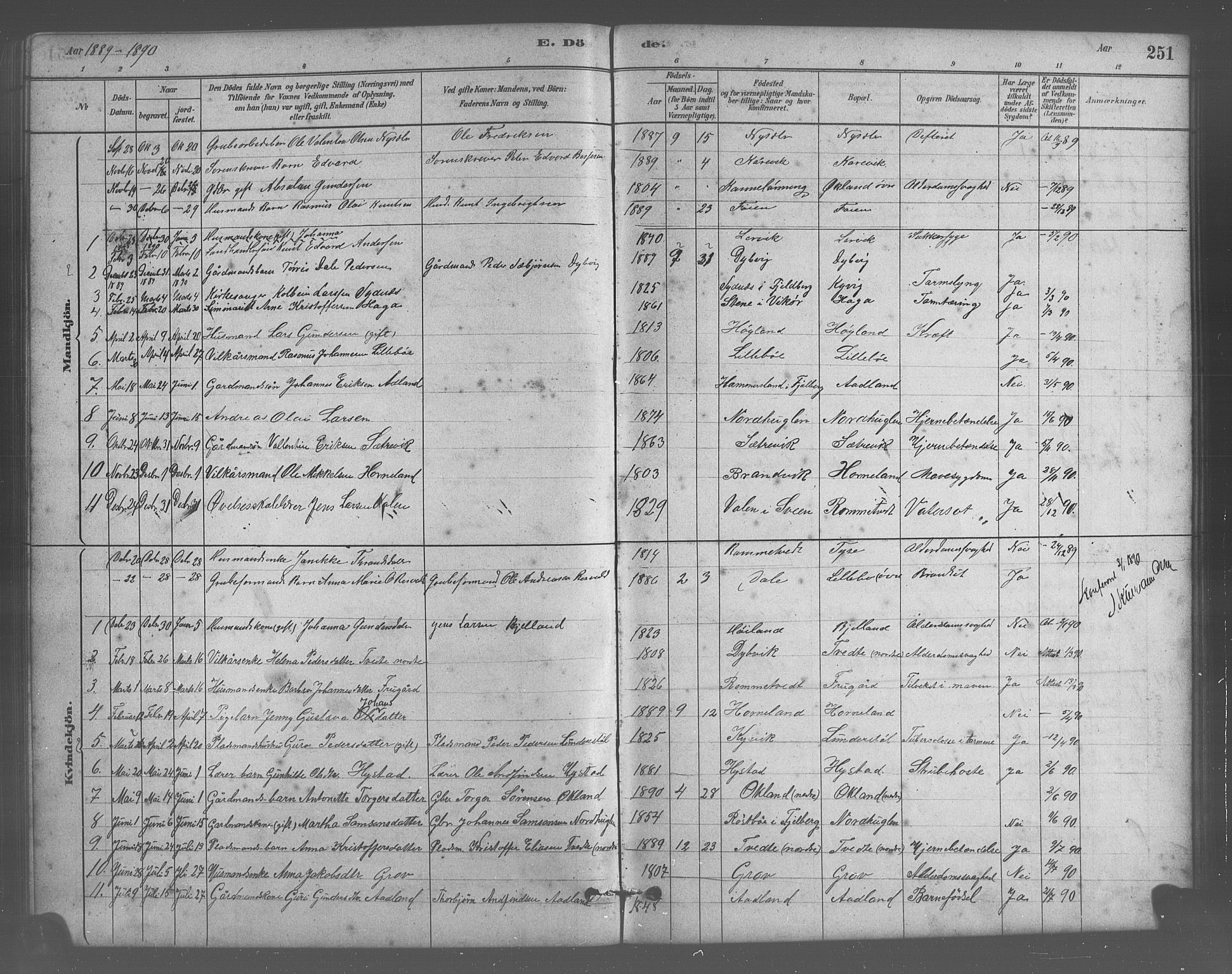 Stord sokneprestembete, SAB/A-78201/H/Hab: Parish register (copy) no. A 2, 1879-1909, p. 251