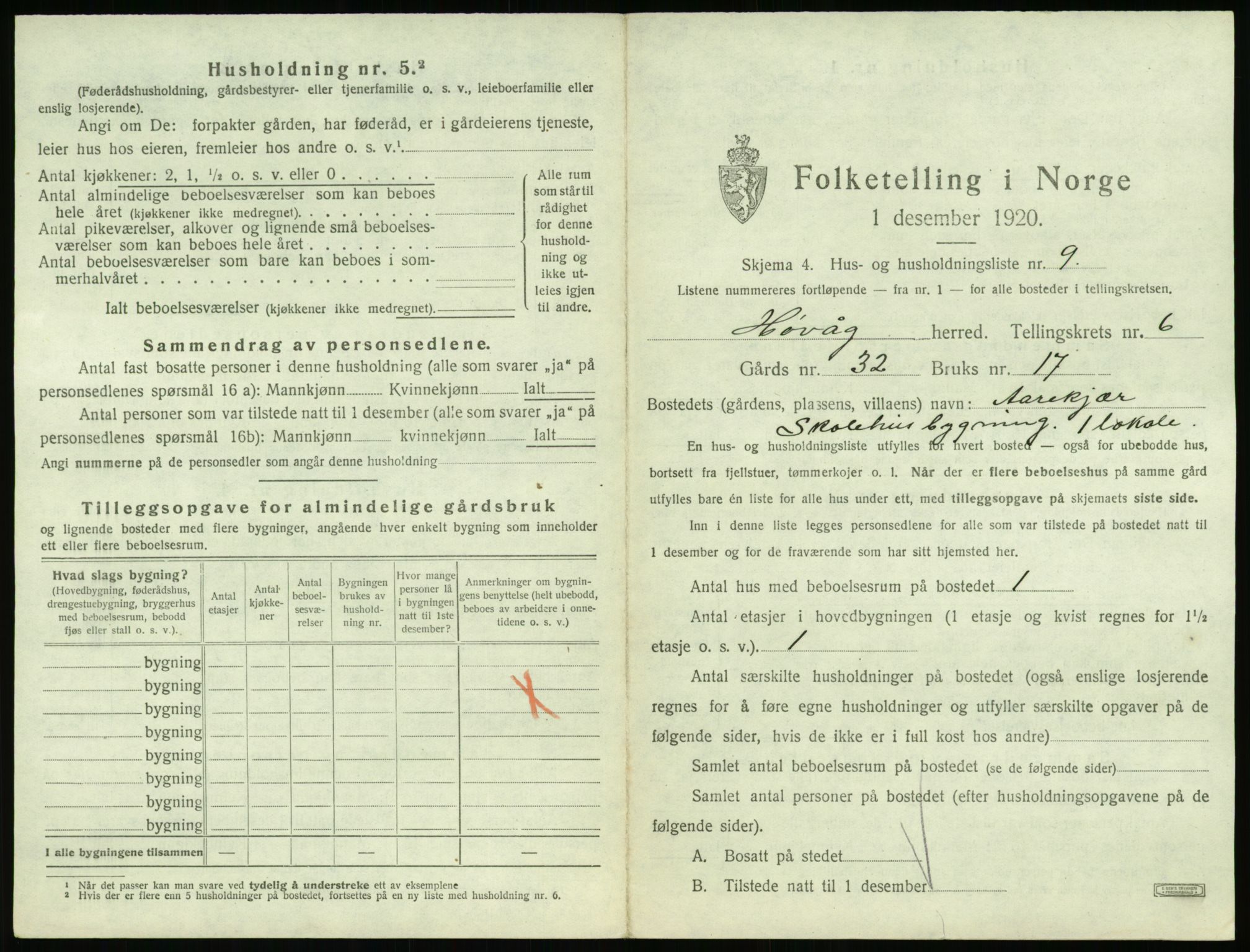 SAK, 1920 census for Høvåg, 1920, p. 516