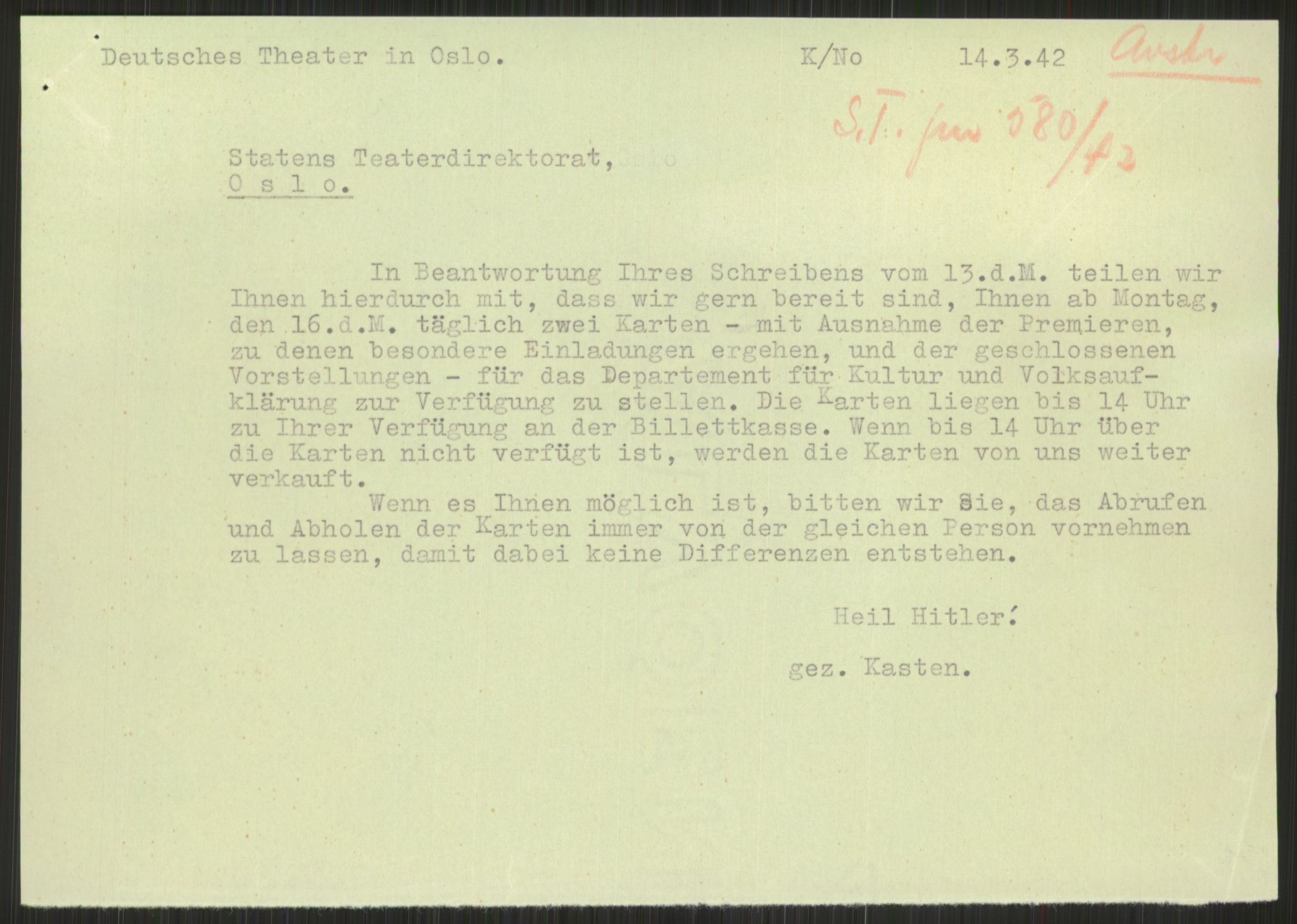 Kultur- og folkeopplysningsdepartementet. Kulturavdelingen. Statens teaterdirektorat, AV/RA-S-6129/D/Da/L0025/0007: -- / Deutsches Theater, 1942, p. 3