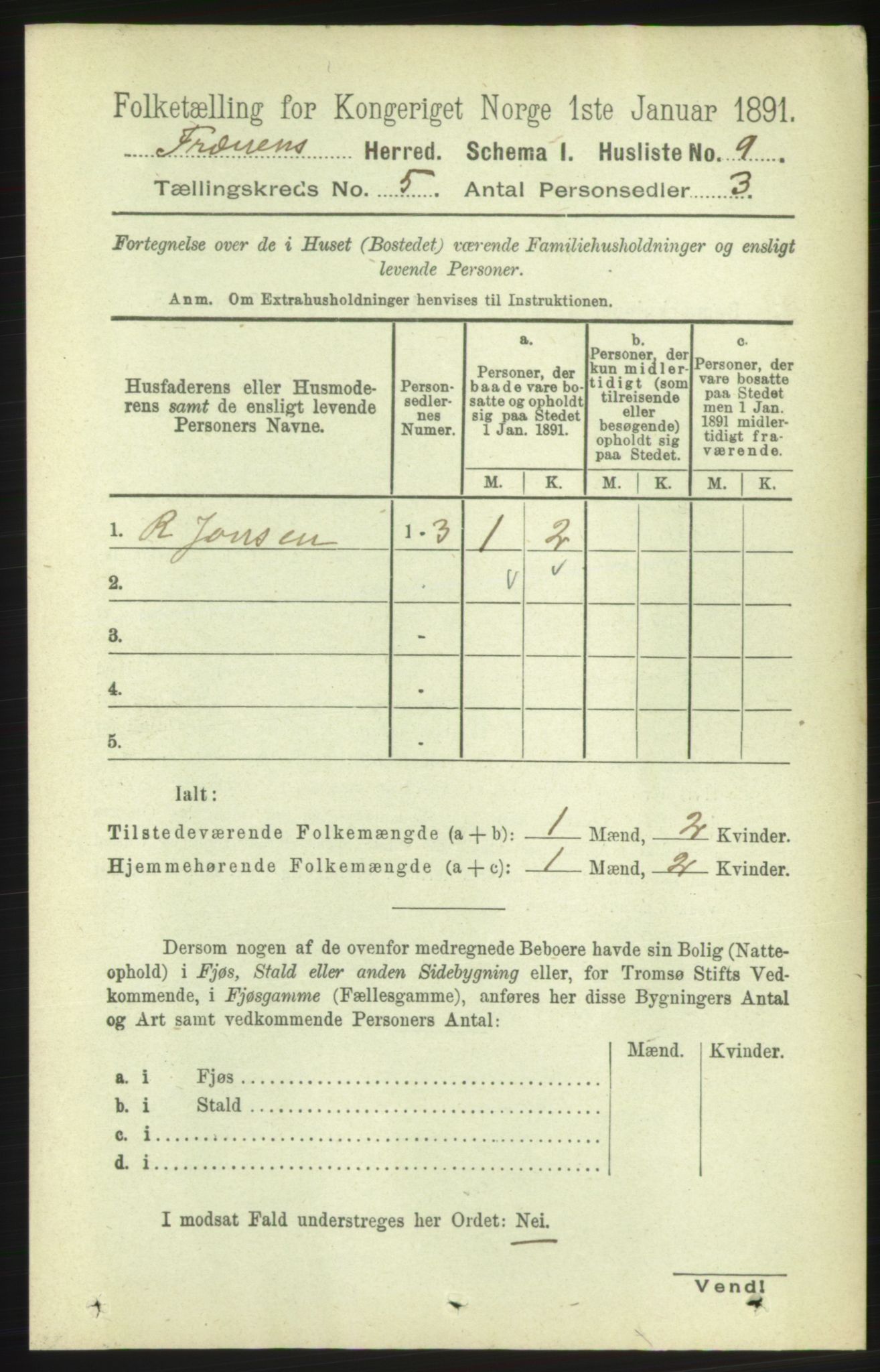 RA, 1891 census for 1548 Fræna, 1891, p. 1277