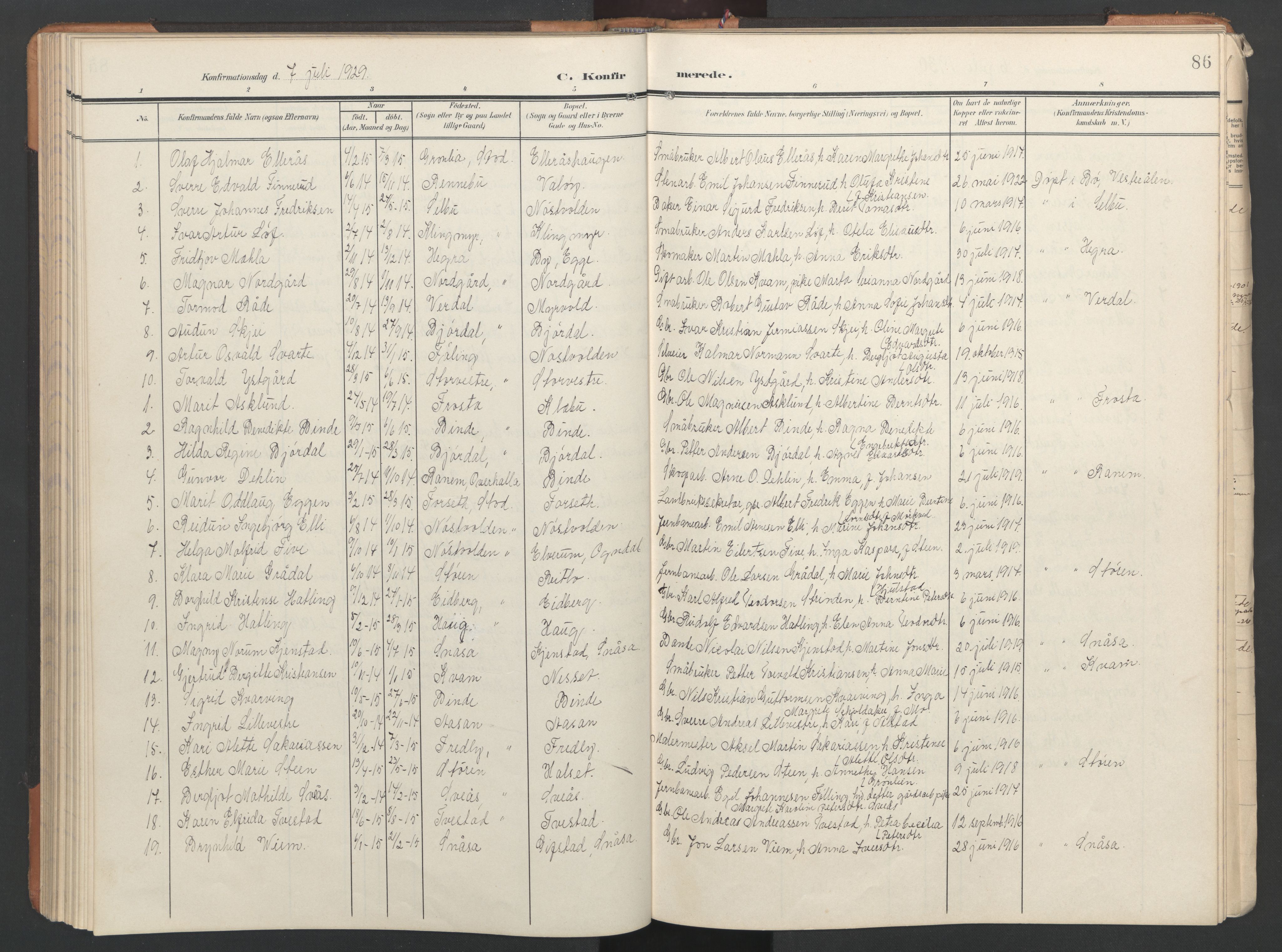 Ministerialprotokoller, klokkerbøker og fødselsregistre - Nord-Trøndelag, SAT/A-1458/746/L0455: Parish register (copy) no. 746C01, 1908-1933, p. 86