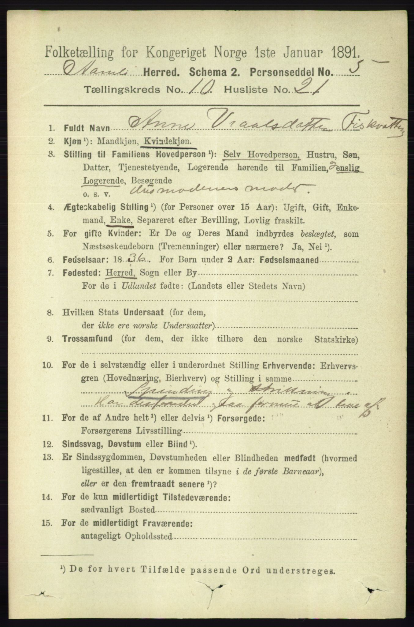 RA, 1891 census for 0929 Åmli, 1891, p. 1820