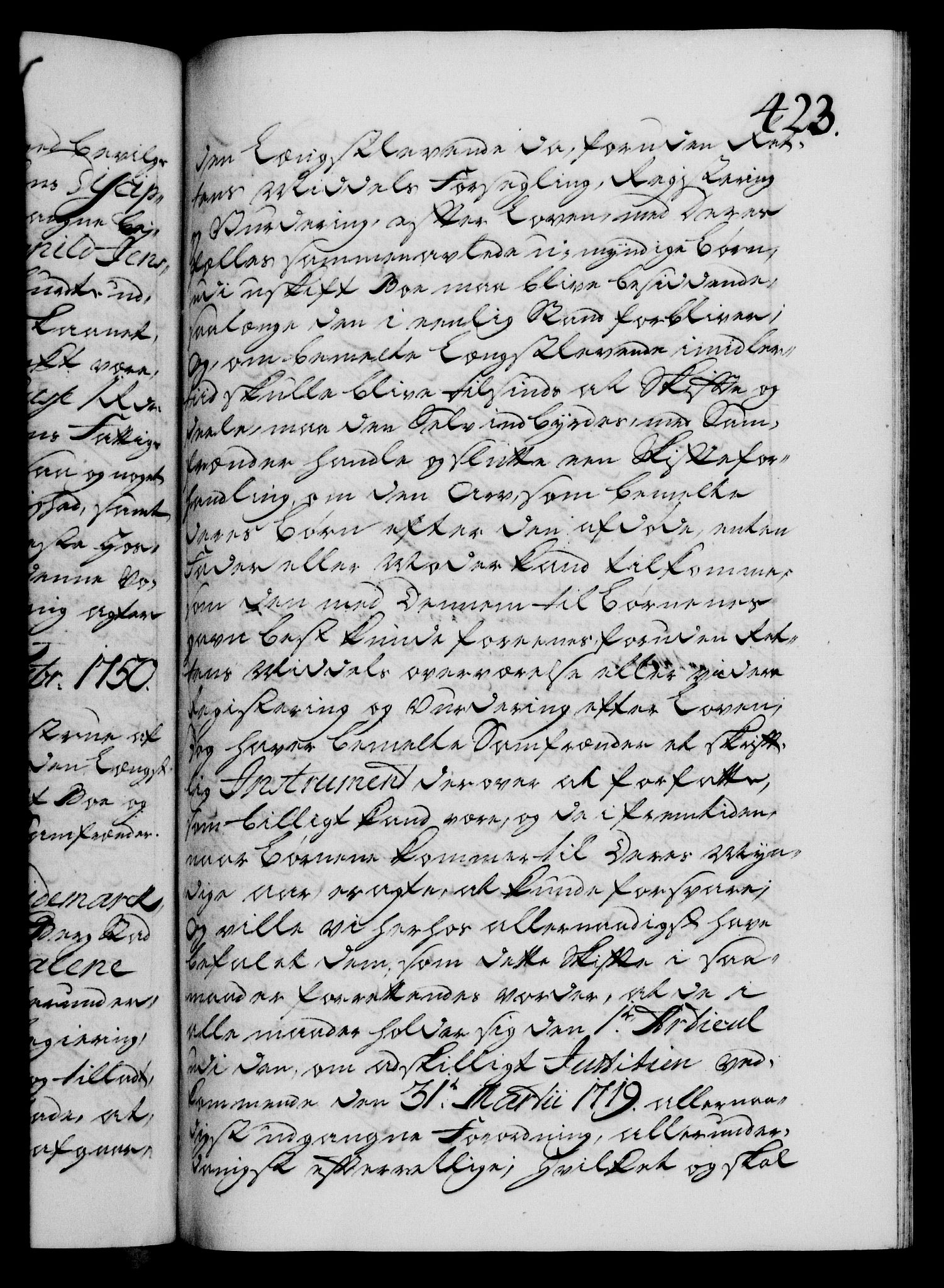 Danske Kanselli 1572-1799, AV/RA-EA-3023/F/Fc/Fca/Fcaa/L0036: Norske registre, 1749-1750, p. 423a