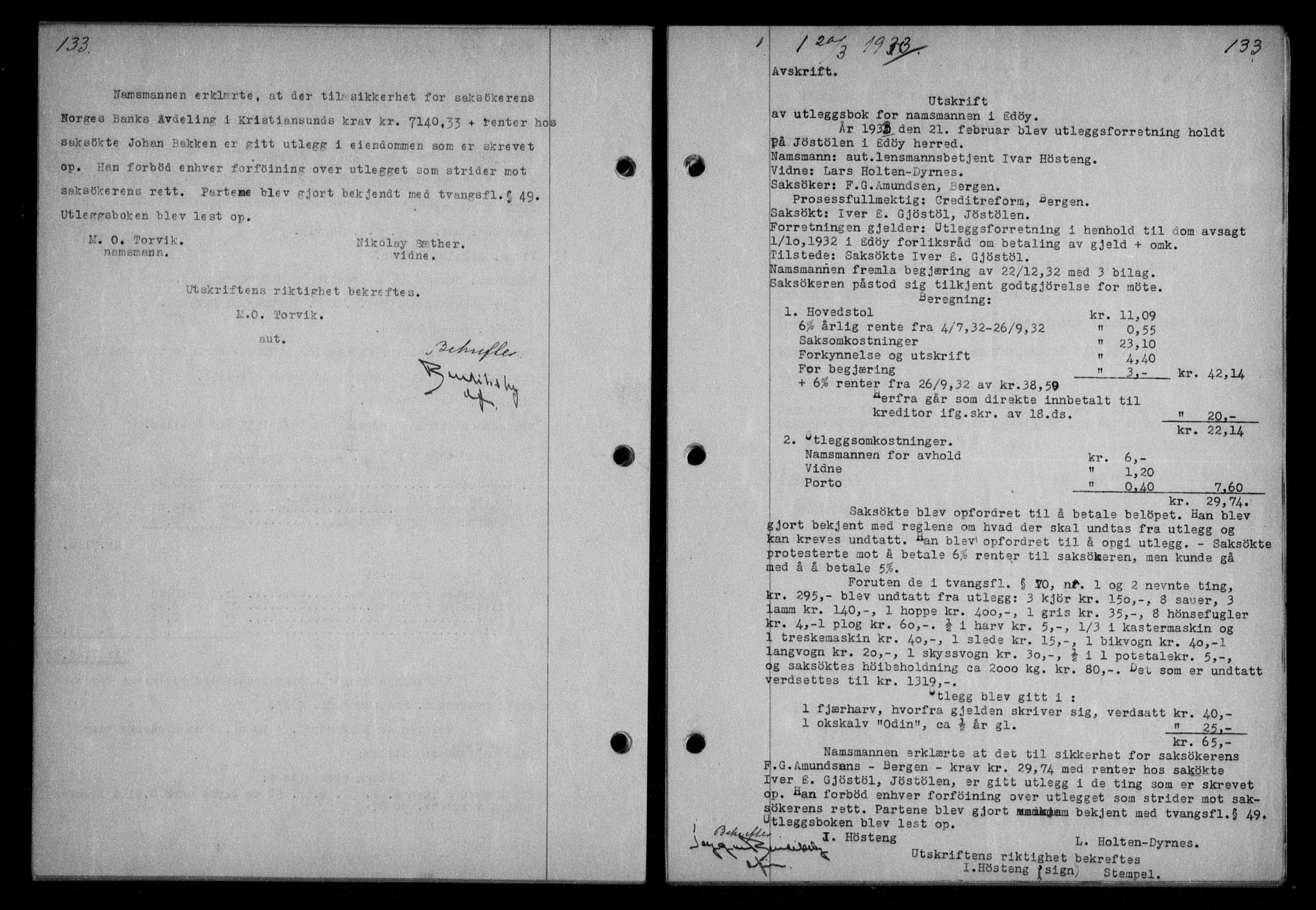 Nordmøre sorenskriveri, AV/SAT-A-4132/1/2/2Ca/L0077: Mortgage book no. 67, 1933-1933, Deed date: 20.03.1933