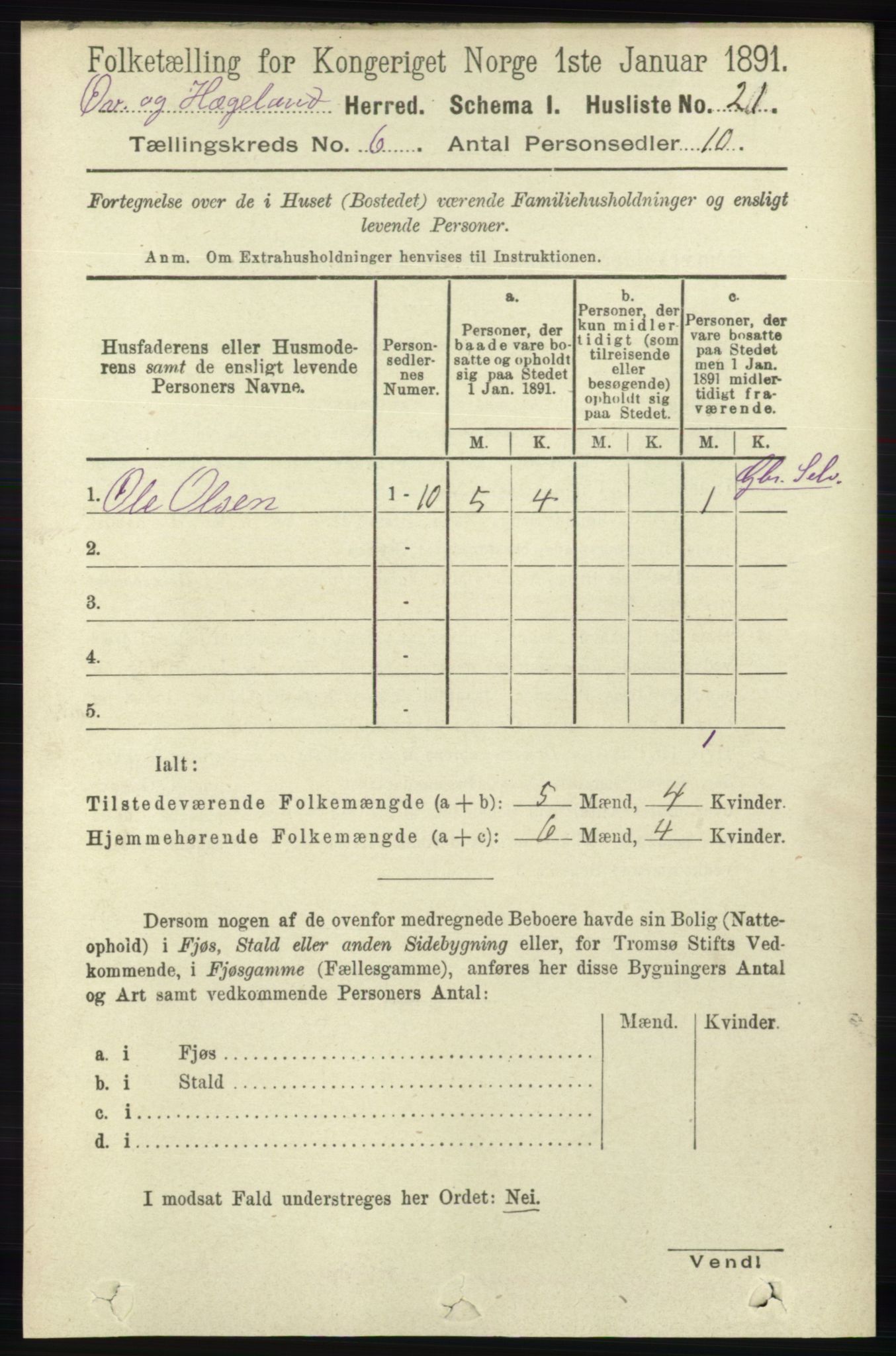 RA, 1891 census for 1016 Øvrebø og Hægeland, 1891, p. 1167