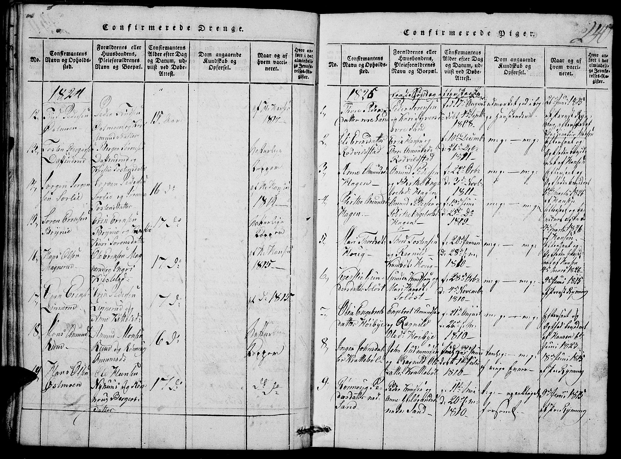 Nord-Odal prestekontor, AV/SAH-PREST-032/H/Ha/Hab/L0001: Parish register (copy) no. 1, 1819-1838, p. 240