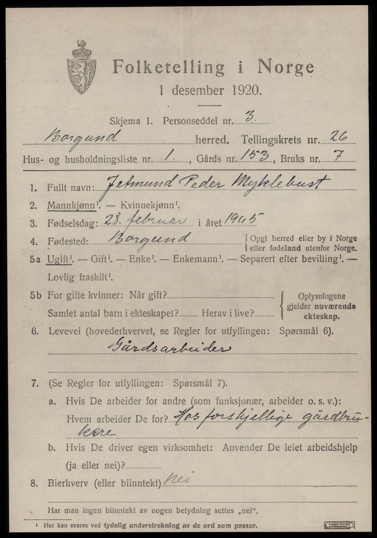 SAT, 1920 census for Borgund, 1920, p. 17336