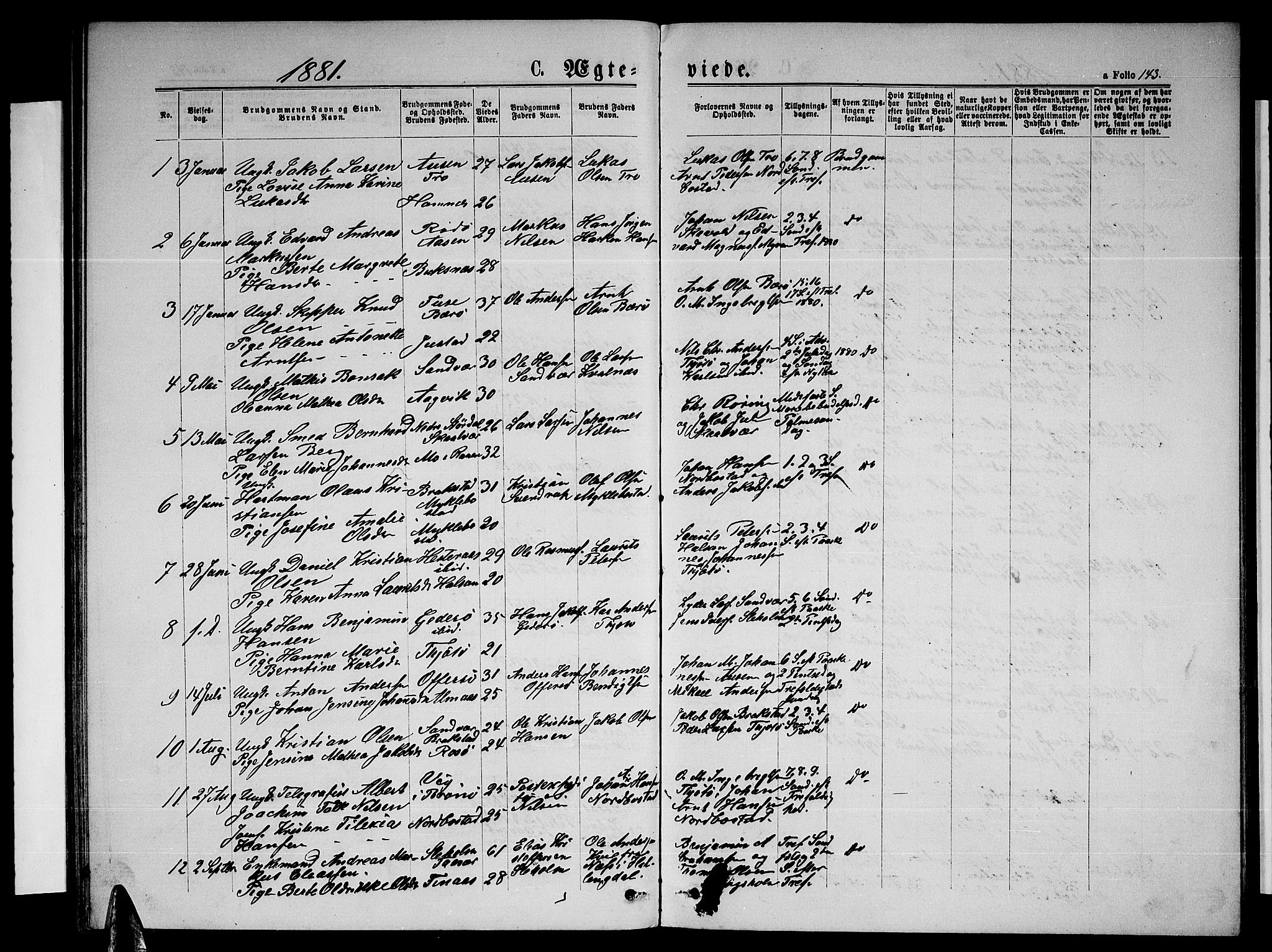 Ministerialprotokoller, klokkerbøker og fødselsregistre - Nordland, AV/SAT-A-1459/817/L0267: Parish register (copy) no. 817C02, 1870-1883, p. 143