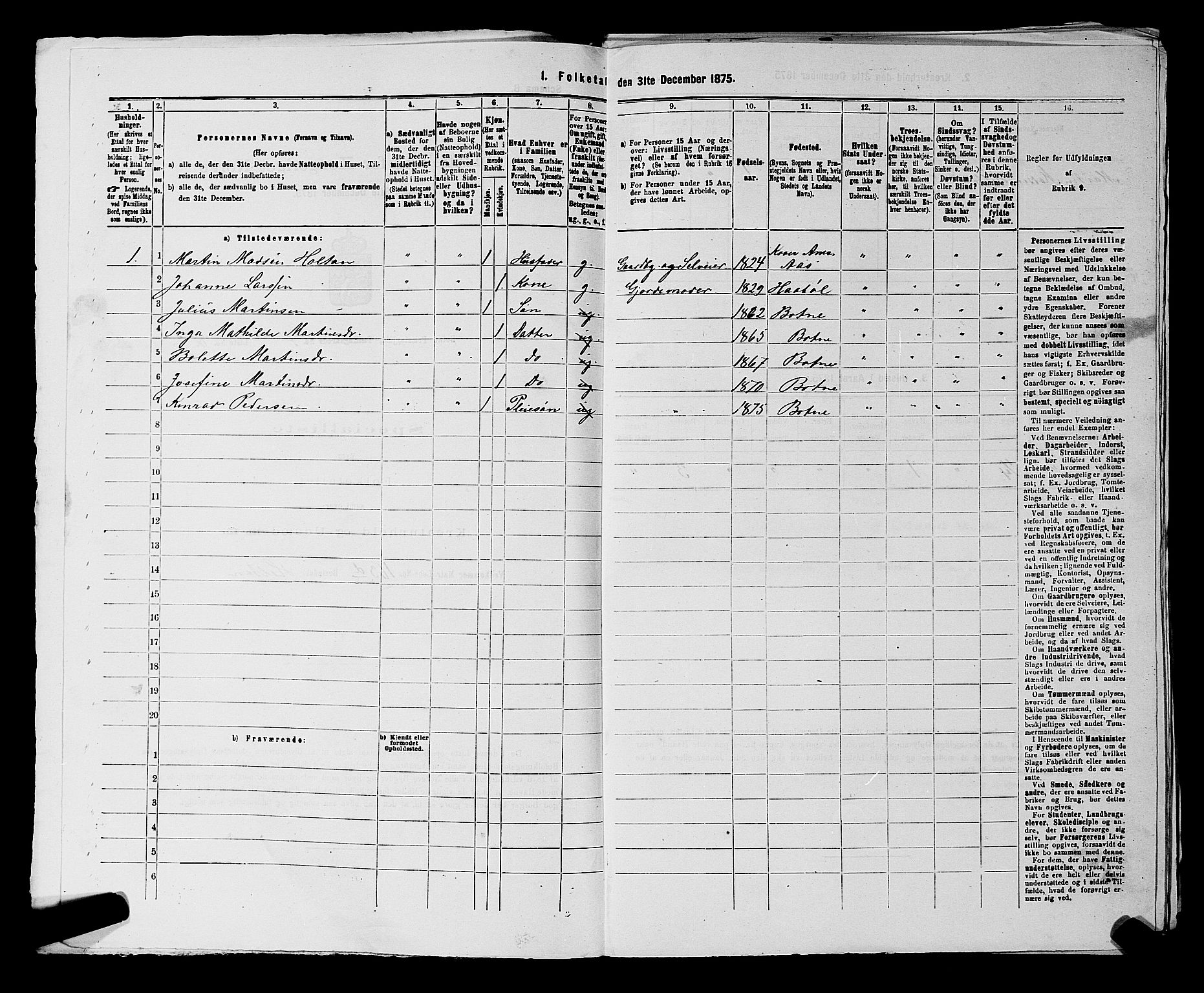 SAKO, 1875 census for 0715P Botne, 1875, p. 581