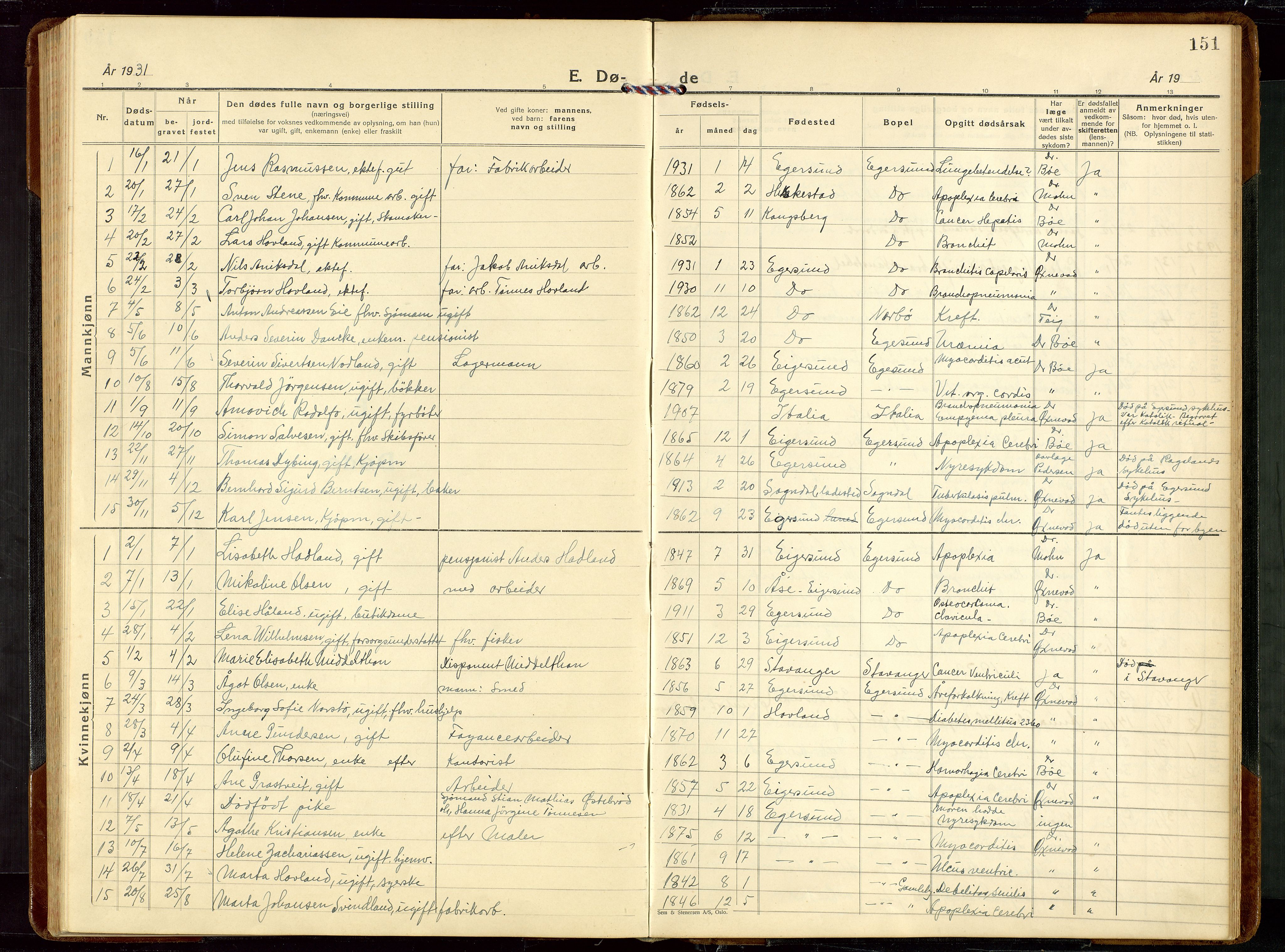 Eigersund sokneprestkontor, SAST/A-101807/S09/L0014: Parish register (copy) no. B 14, 1931-1949, p. 151
