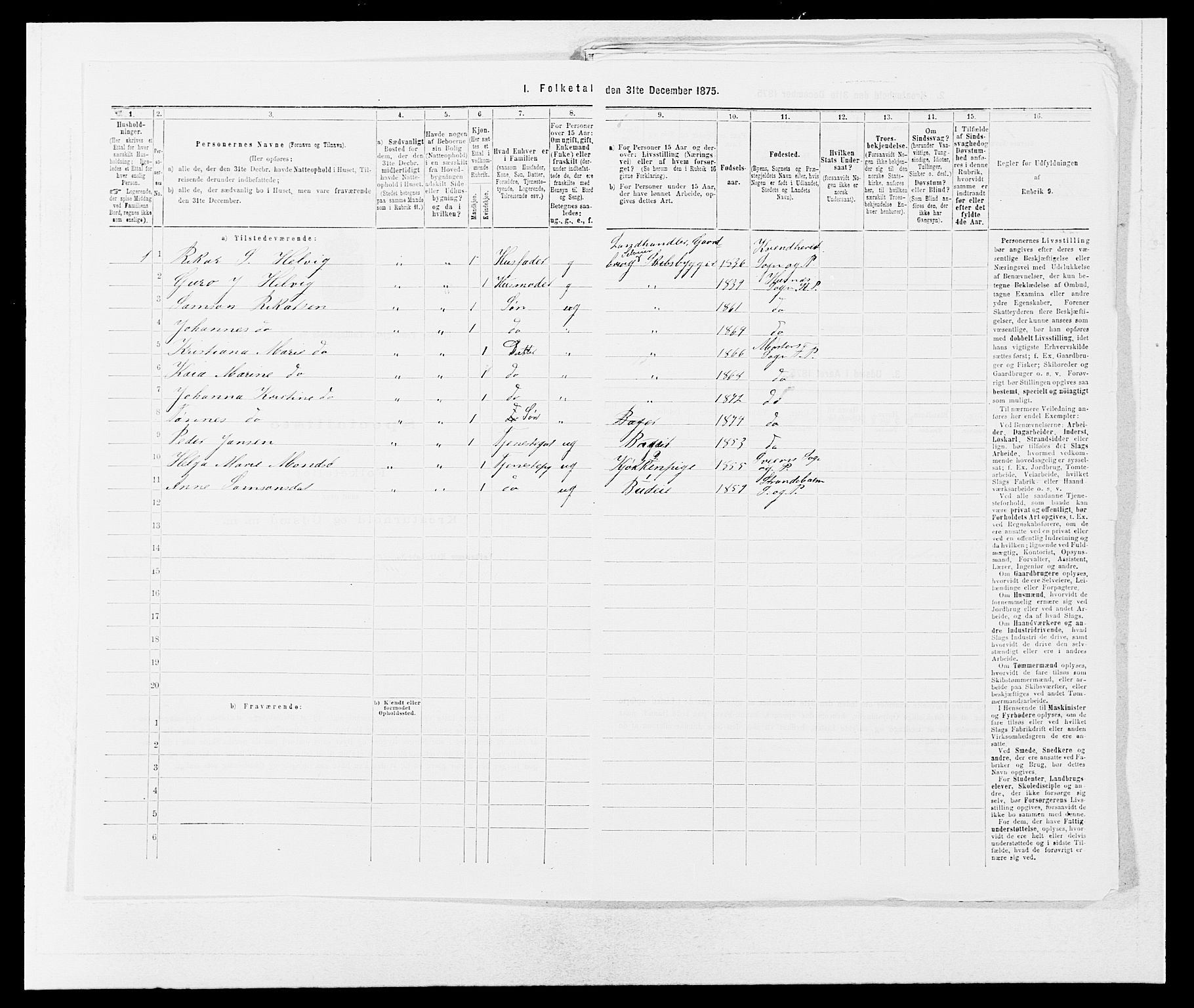 SAB, 1875 census for 1218P Finnås, 1875, p. 423