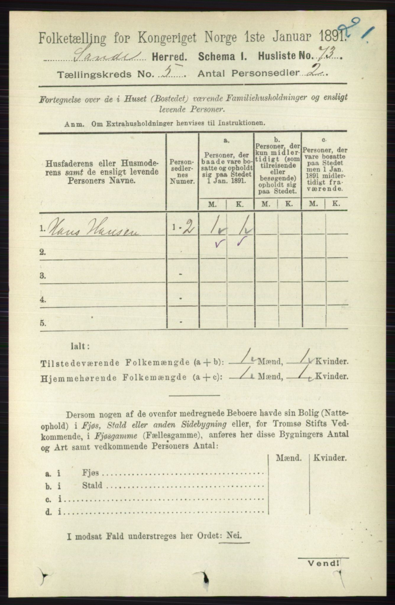 RA, 1891 census for 0713 Sande, 1891, p. 2132