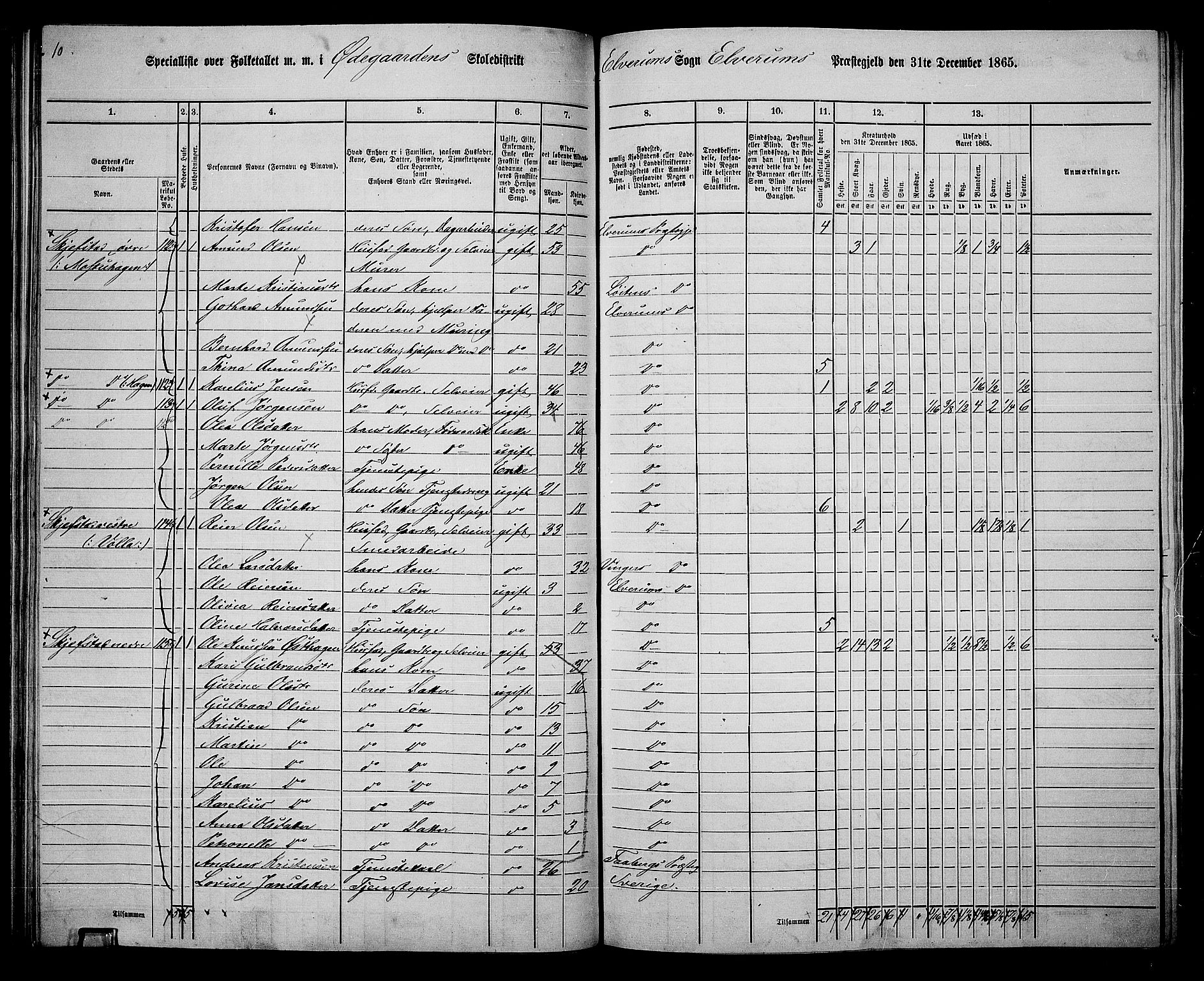 RA, 1865 census for Elverum, 1865, p. 65