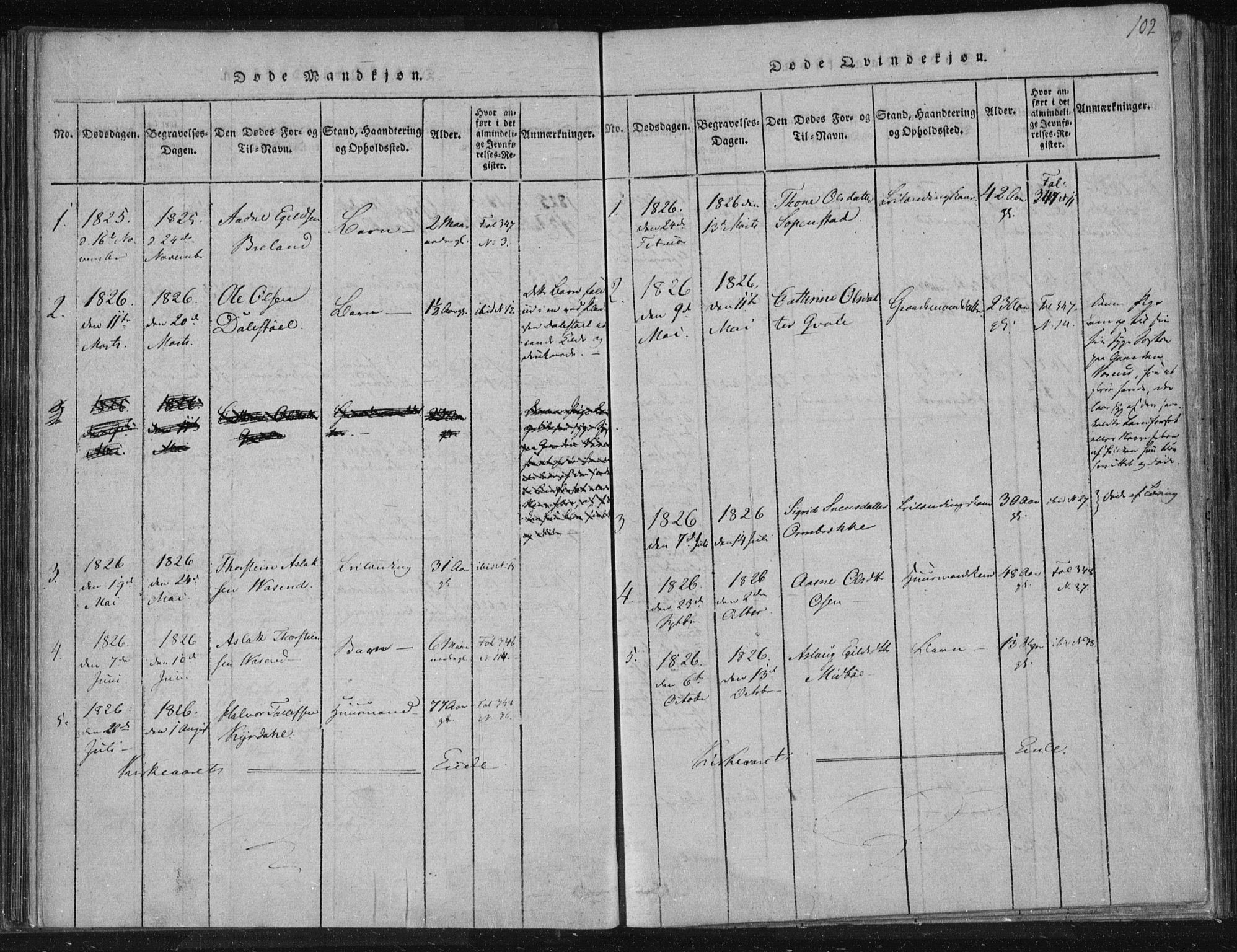 Lårdal kirkebøker, SAKO/A-284/F/Fc/L0001: Parish register (official) no. III 1, 1815-1860, p. 102
