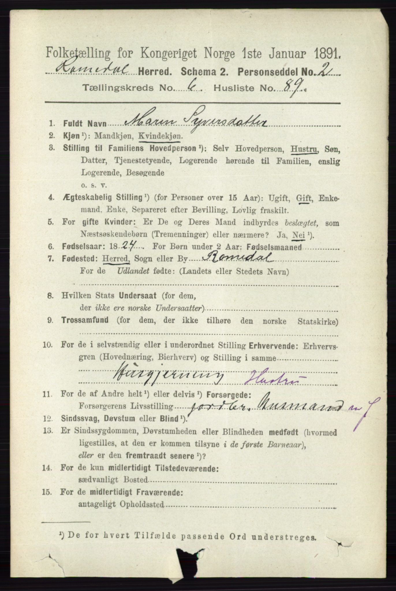 RA, 1891 census for 0416 Romedal, 1891, p. 3477