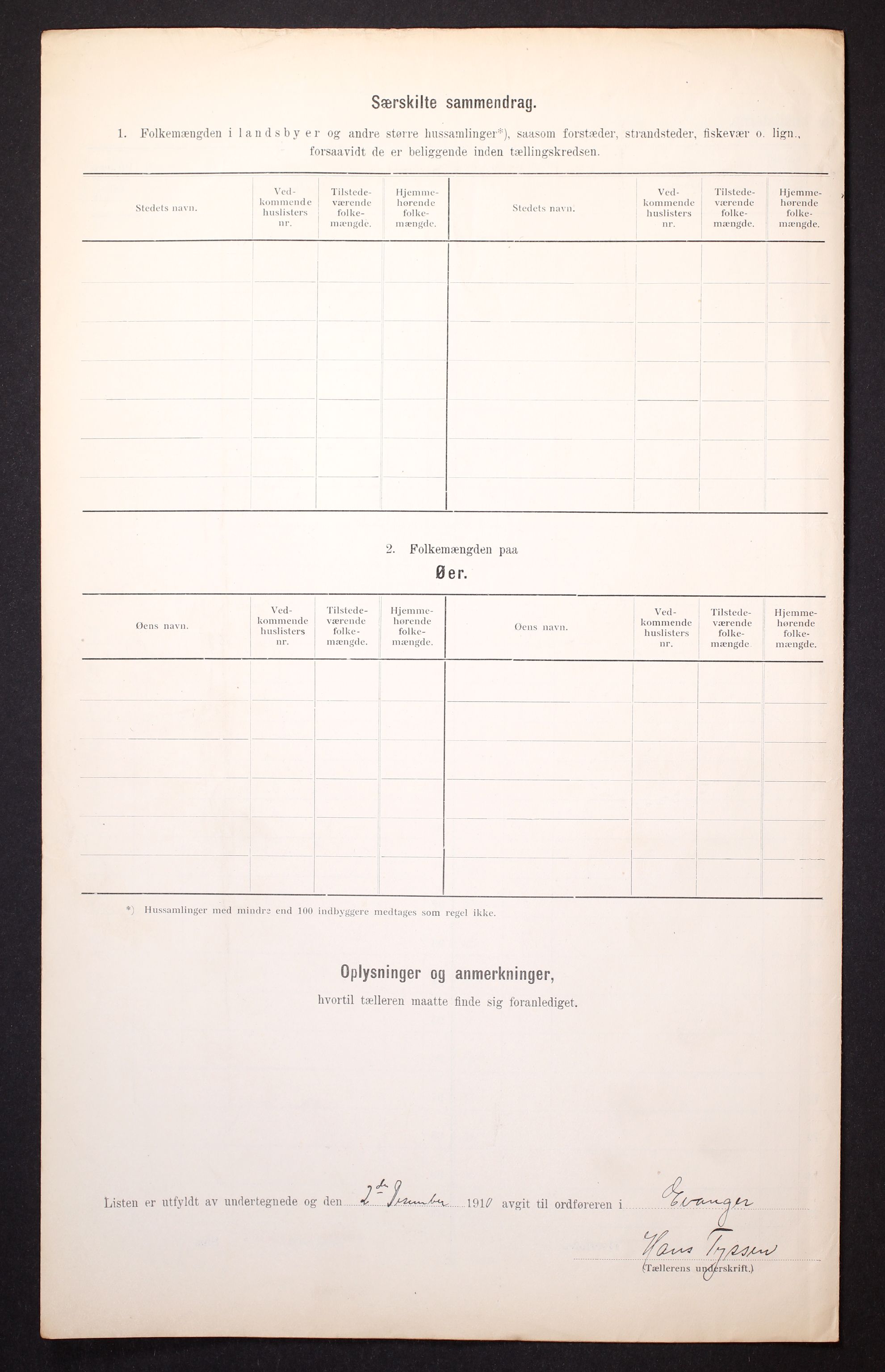 RA, 1910 census for Evanger, 1910, p. 45