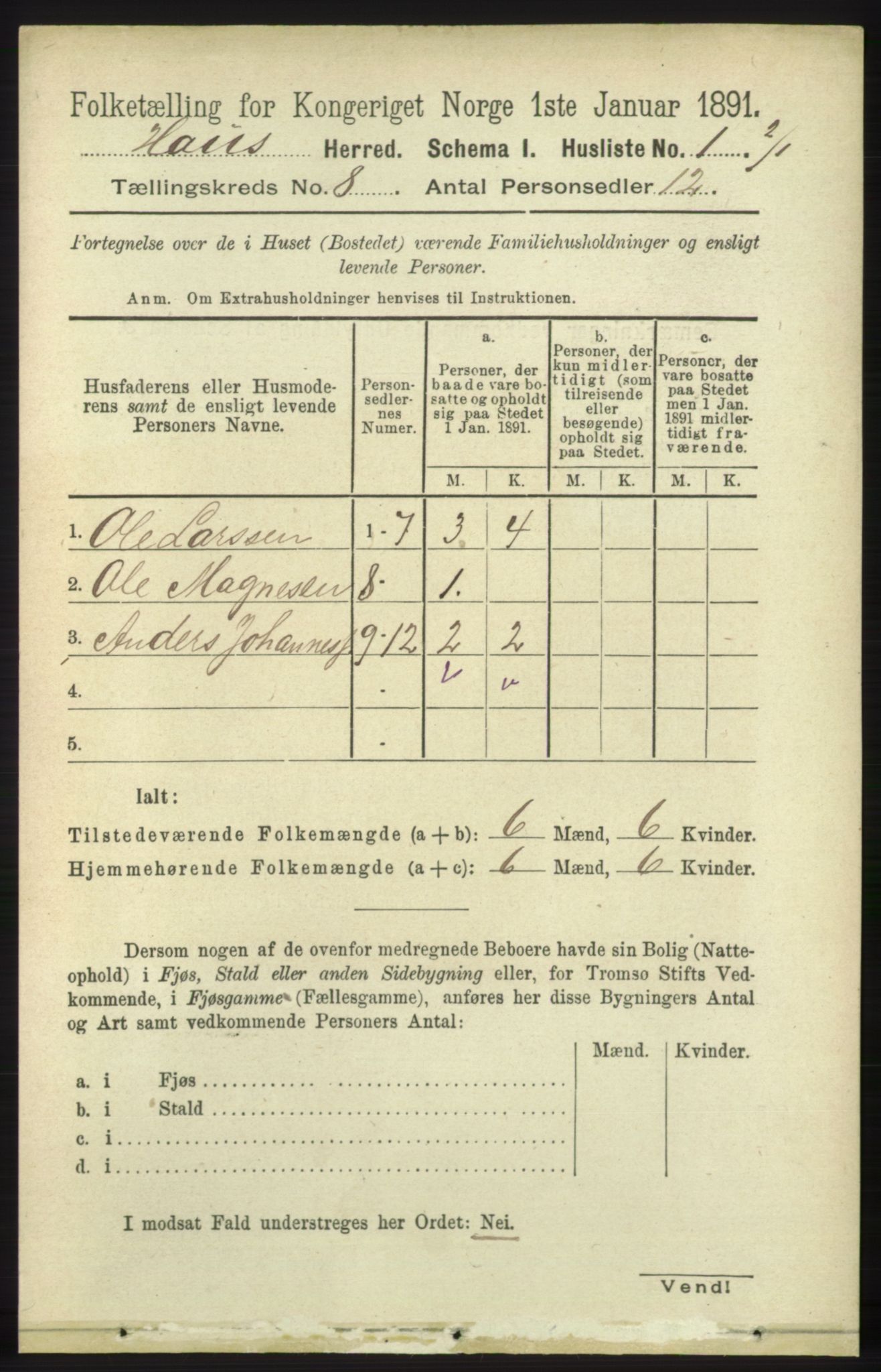 RA, 1891 census for 1250 Haus, 1891, p. 3103
