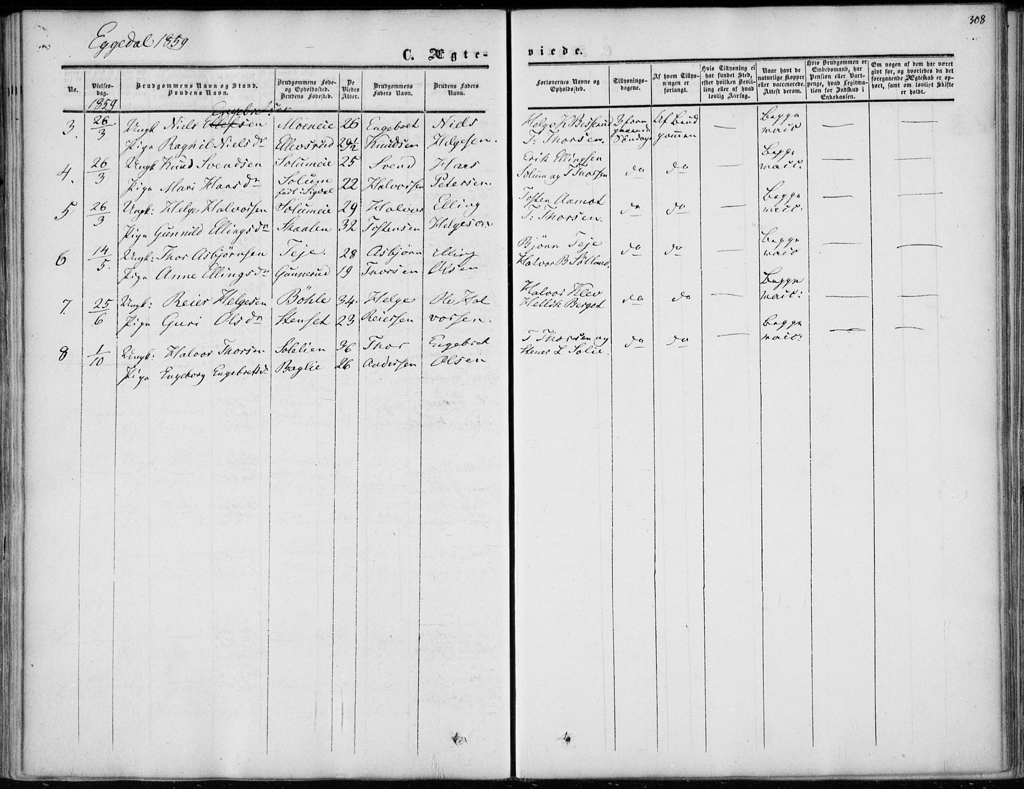 Sigdal kirkebøker, AV/SAKO-A-245/F/Fa/L0008: Parish register (official) no. I 8, 1850-1859, p. 308