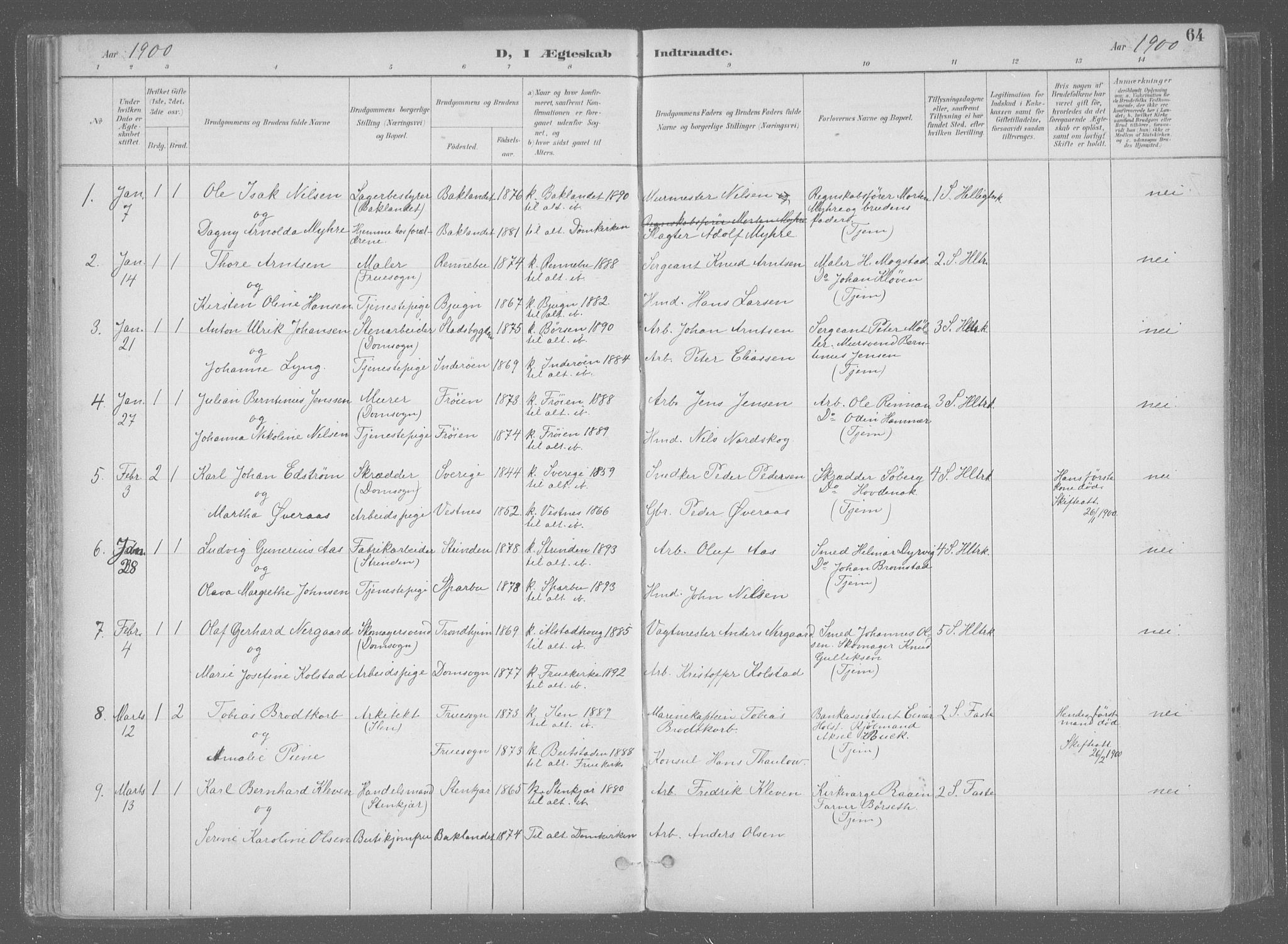 Ministerialprotokoller, klokkerbøker og fødselsregistre - Sør-Trøndelag, SAT/A-1456/601/L0064: Parish register (official) no. 601A31, 1891-1911, p. 64