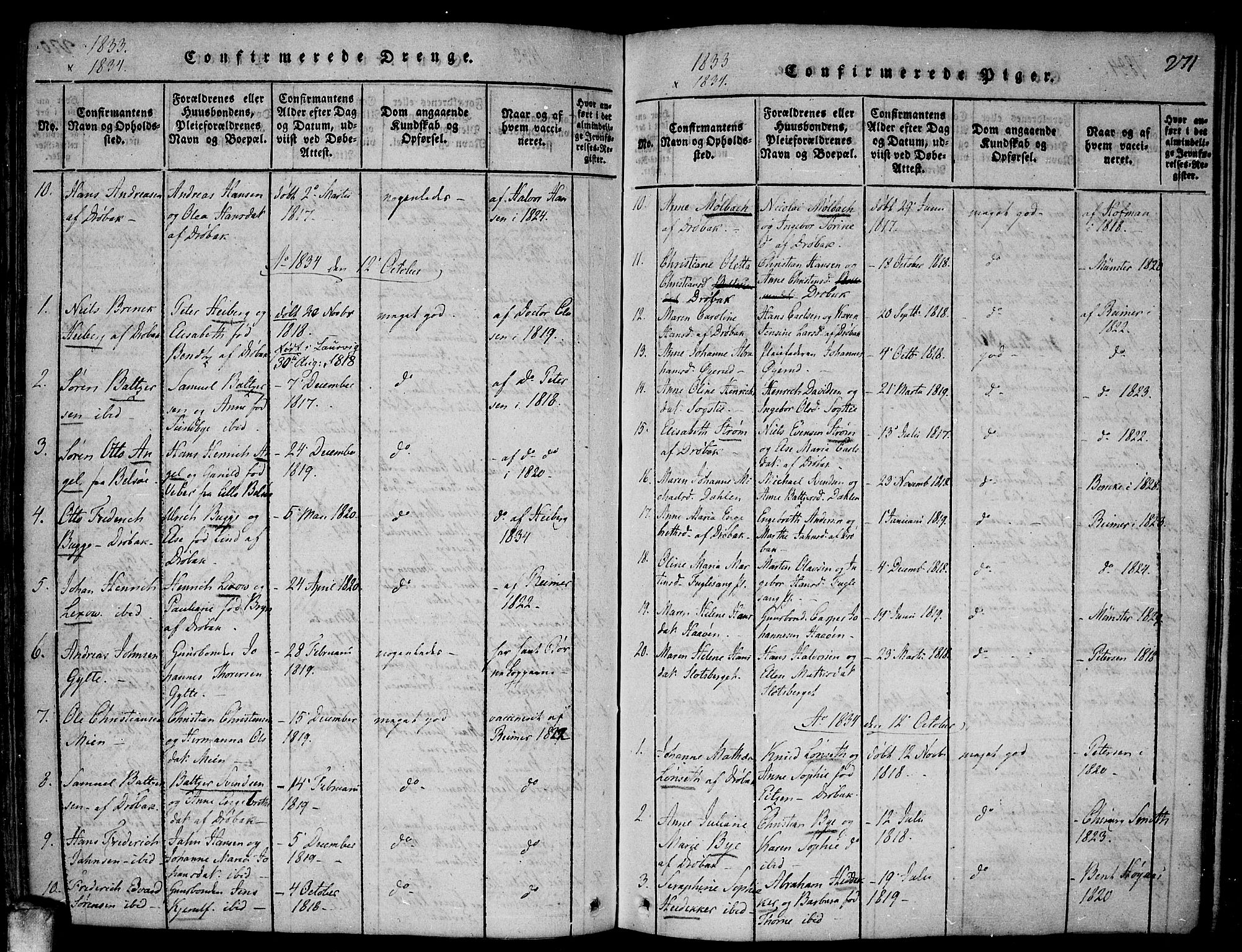 Drøbak prestekontor Kirkebøker, SAO/A-10142a/F/Fa/L0001: Parish register (official) no. I 1, 1816-1842, p. 271