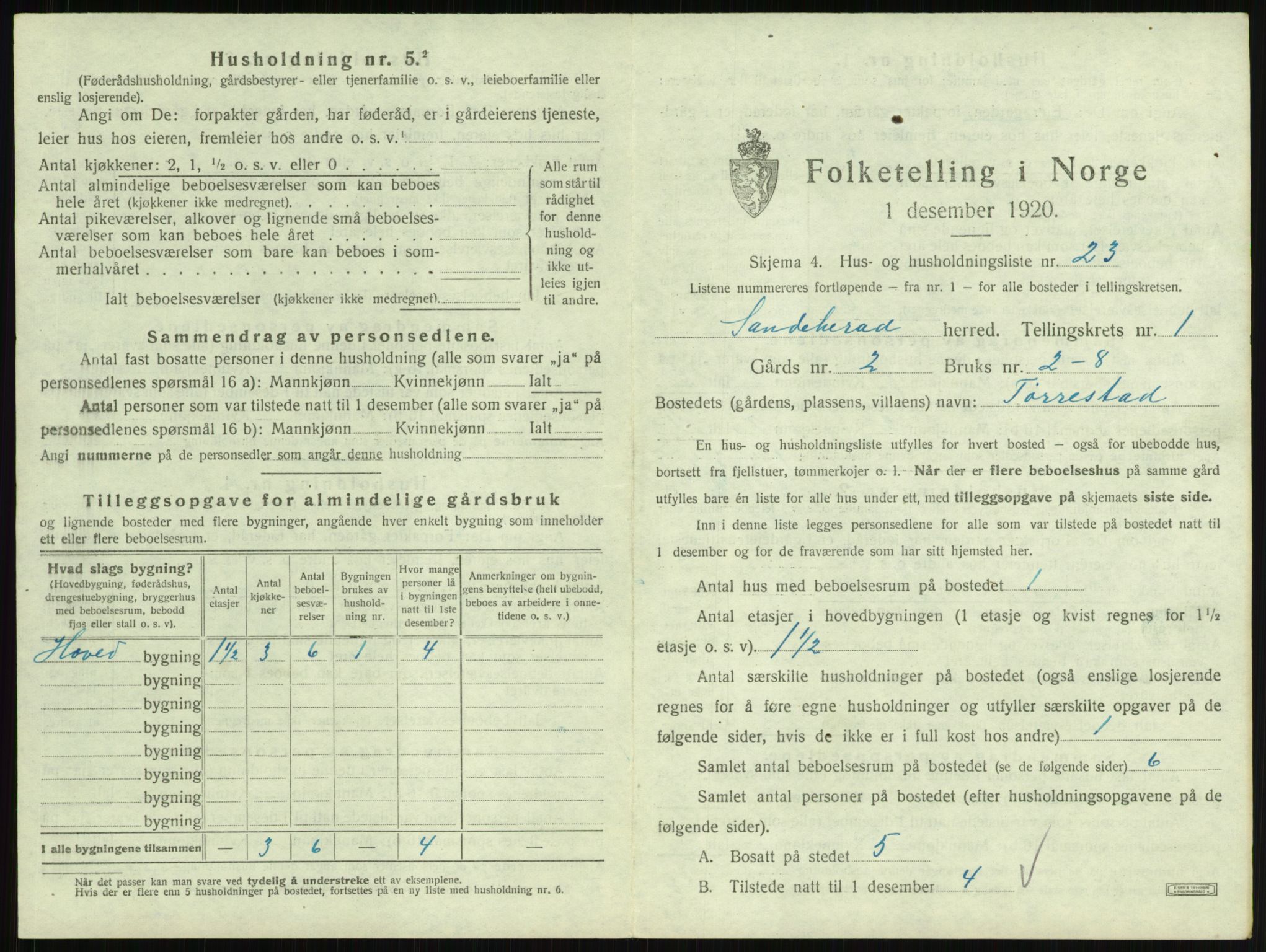SAKO, 1920 census for Sandeherred, 1920, p. 123