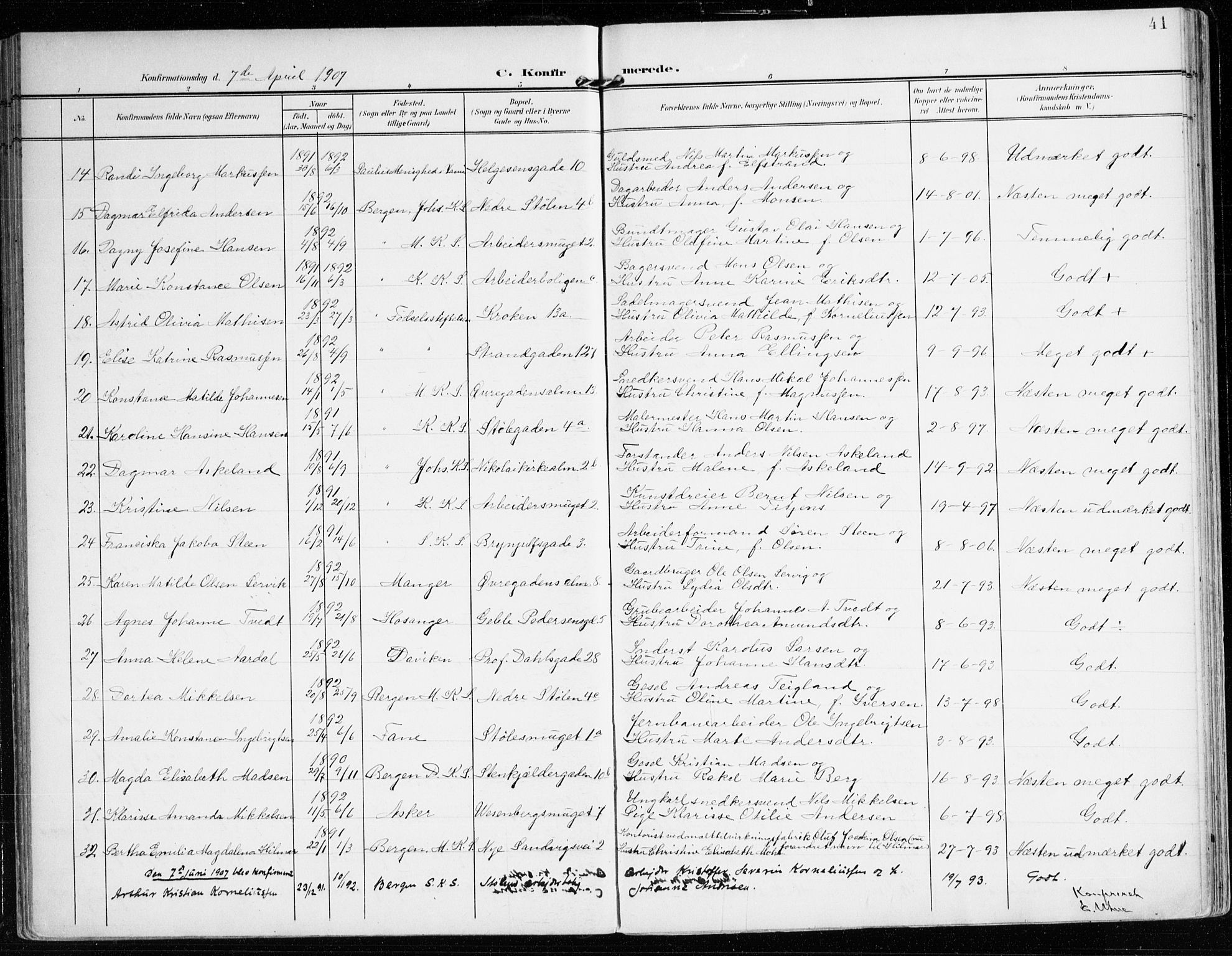 Mariakirken Sokneprestembete, AV/SAB-A-76901/H/Haa/L0014: Parish register (official) no. C 2, 1900-1916, p. 41