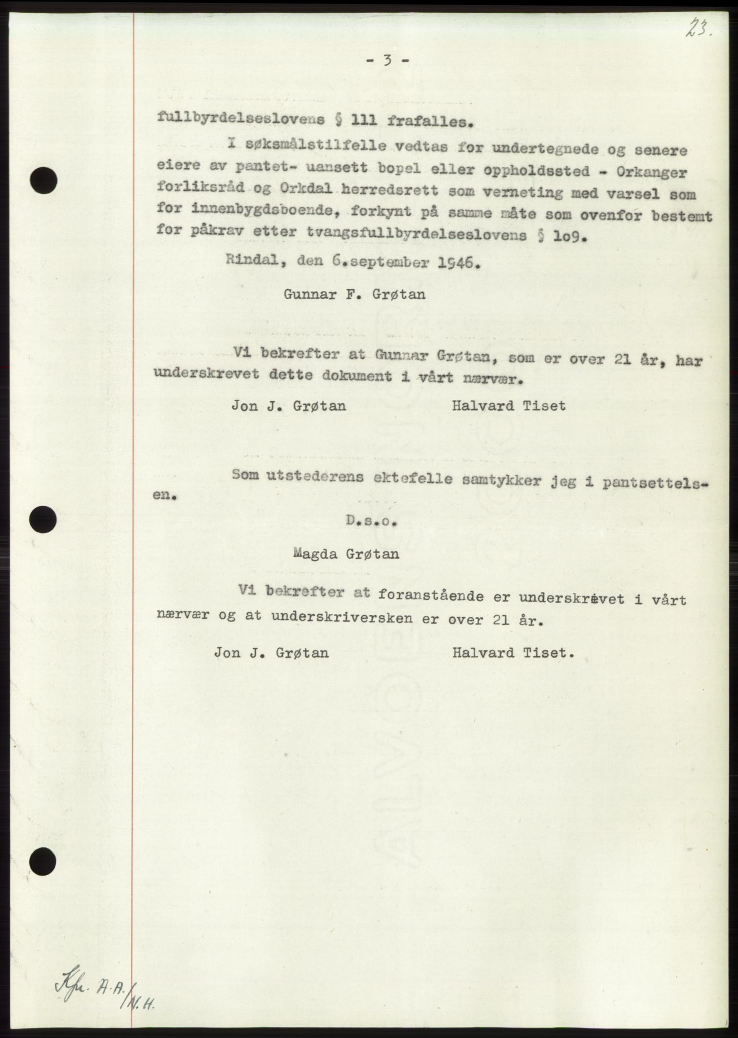 Nordmøre sorenskriveri, AV/SAT-A-4132/1/2/2Ca: Mortgage book no. B95, 1946-1947, Diary no: : 1982/1946