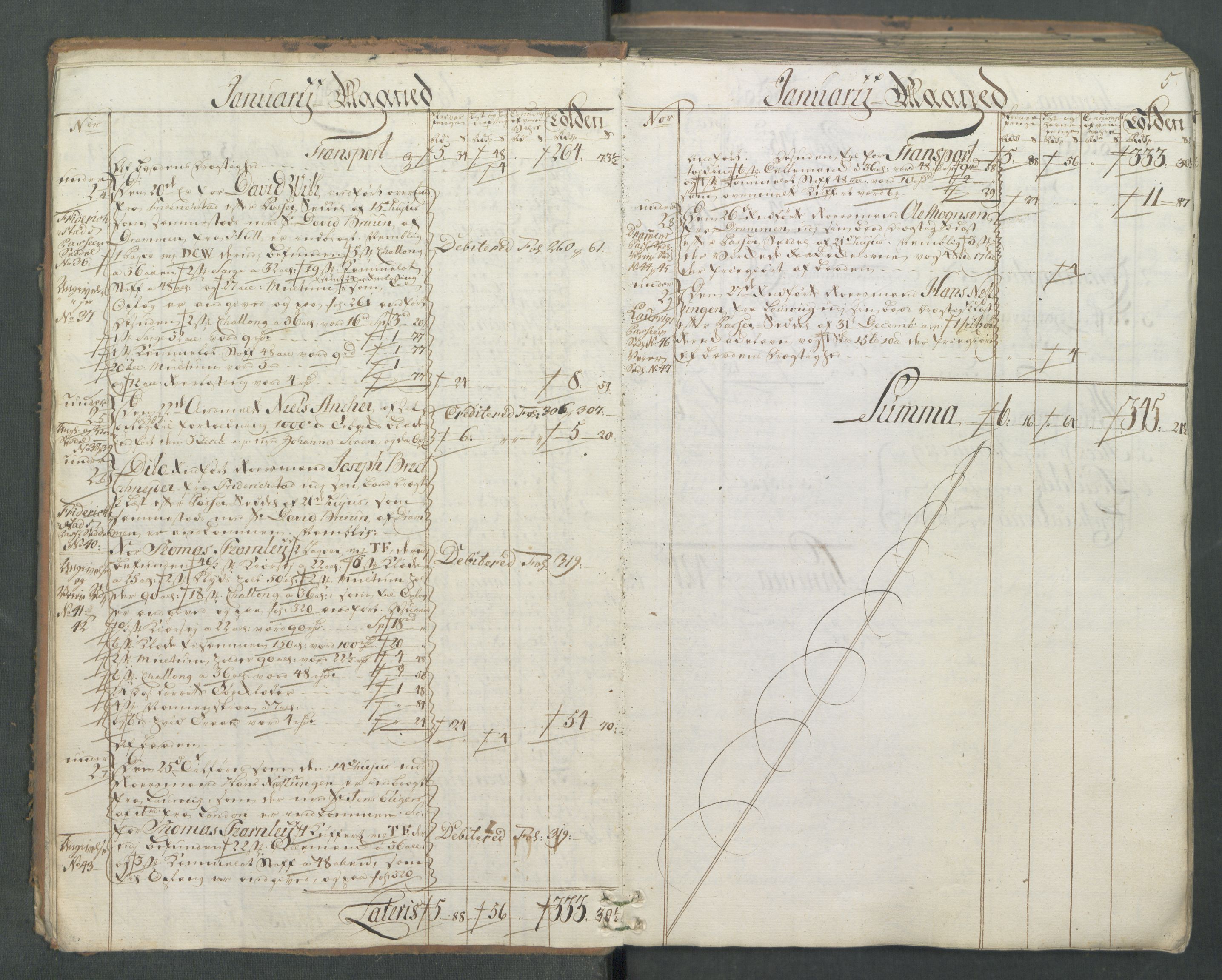Generaltollkammeret, tollregnskaper, AV/RA-EA-5490/R01/L0046/0001: Tollregnskaper Fredrikshald / Inngående hovedtollbok, 1762, p. 4b-5a