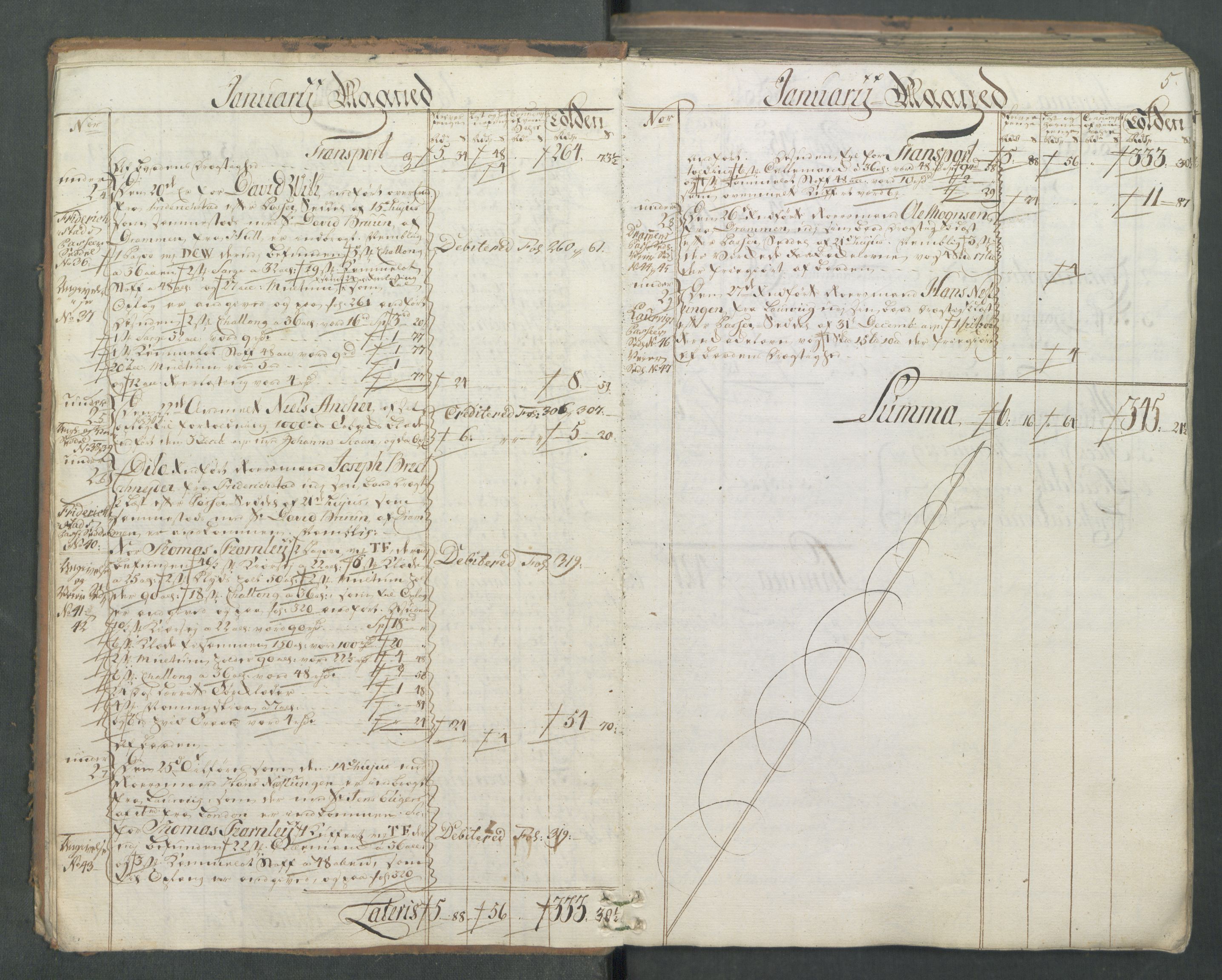 Generaltollkammeret, tollregnskaper, RA/EA-5490/R01/L0046/0001: Tollregnskaper Fredrikshald / Inngående hovedtollbok, 1762, p. 4b-5a