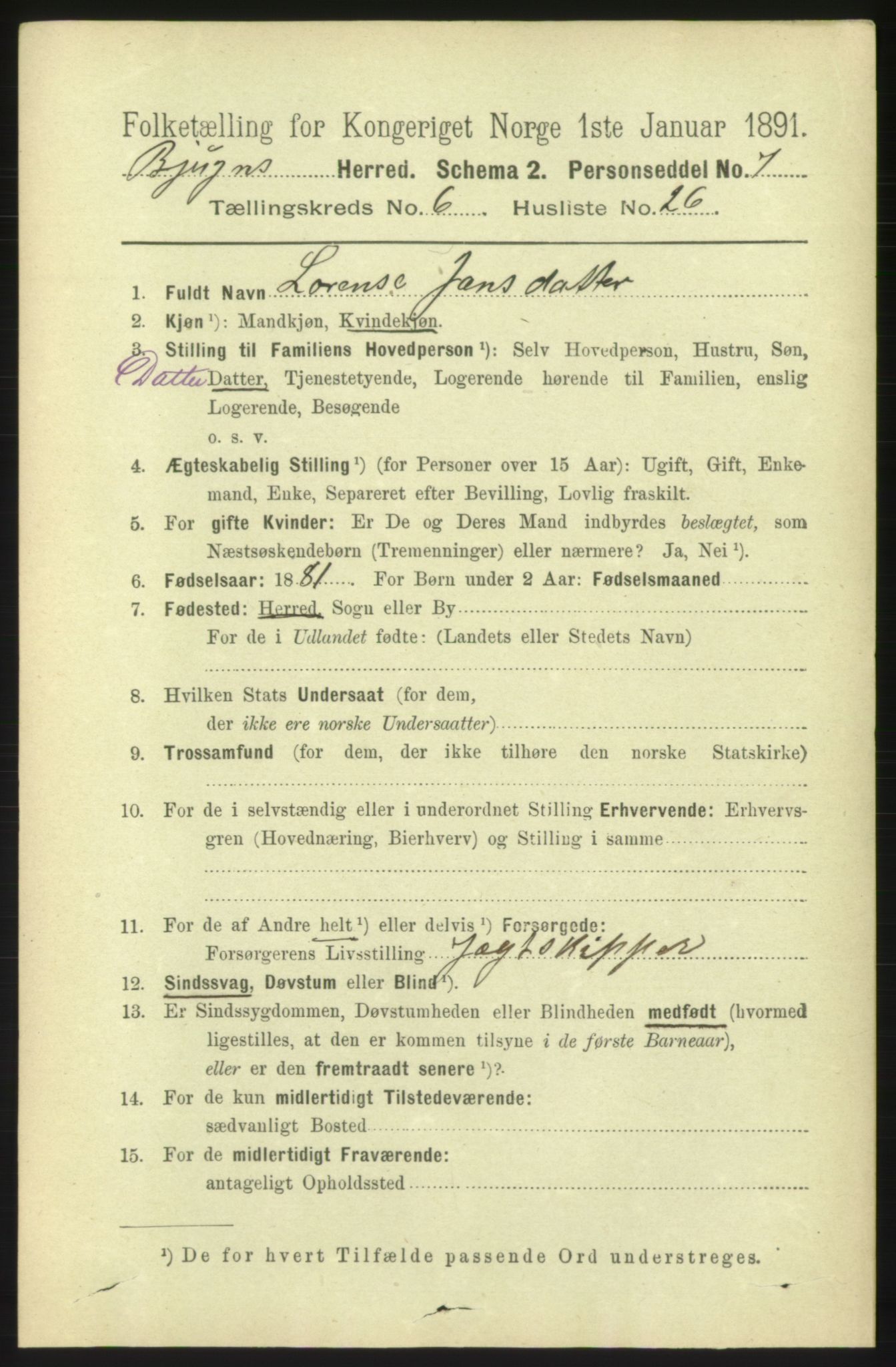 RA, 1891 census for 1627 Bjugn, 1891, p. 1795