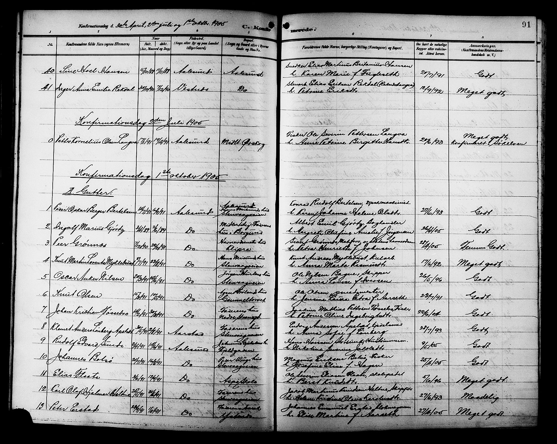 Ministerialprotokoller, klokkerbøker og fødselsregistre - Møre og Romsdal, AV/SAT-A-1454/529/L0469: Parish register (copy) no. 529C06, 1898-1906, p. 91