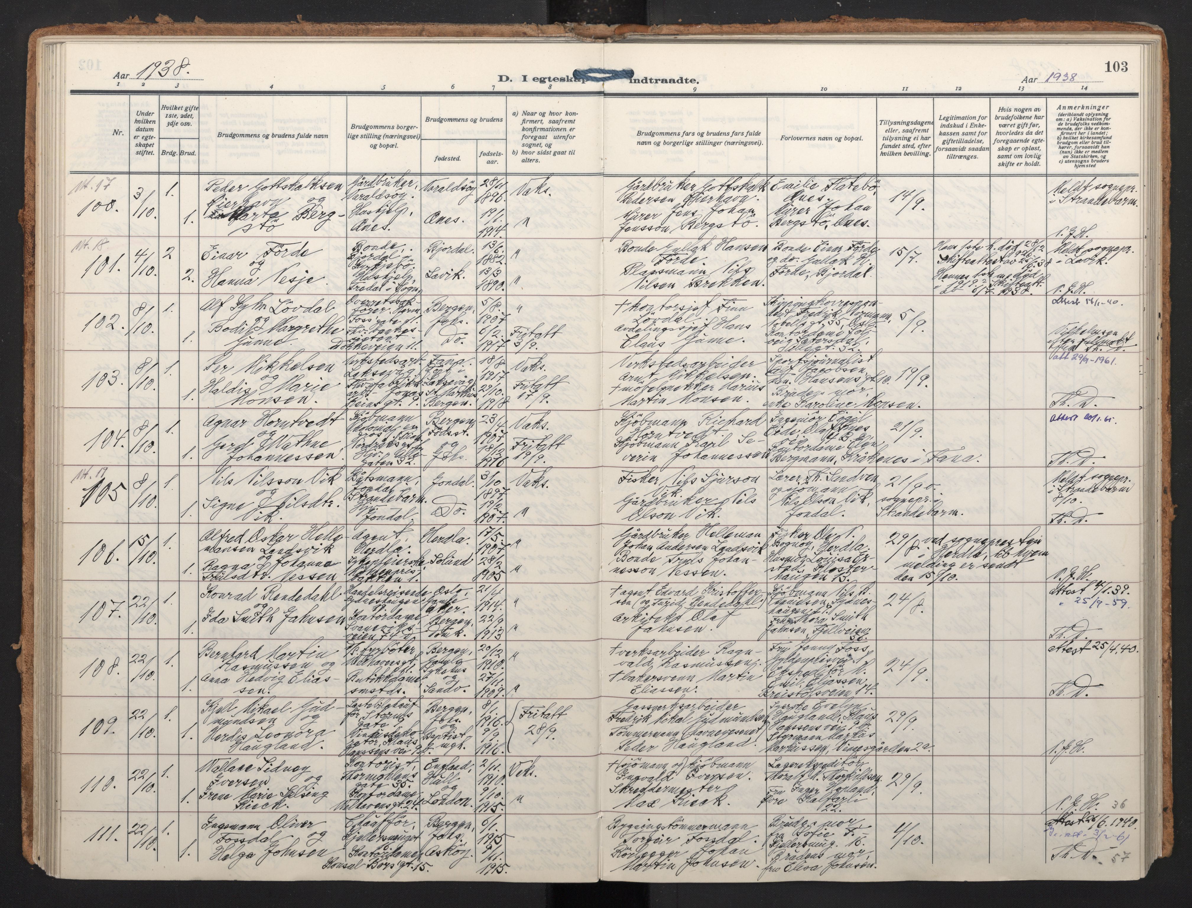 Johanneskirken sokneprestembete, AV/SAB-A-76001/H/Haa/L0014: Parish register (official) no. D 3, 1929-1949, p. 102b-103a