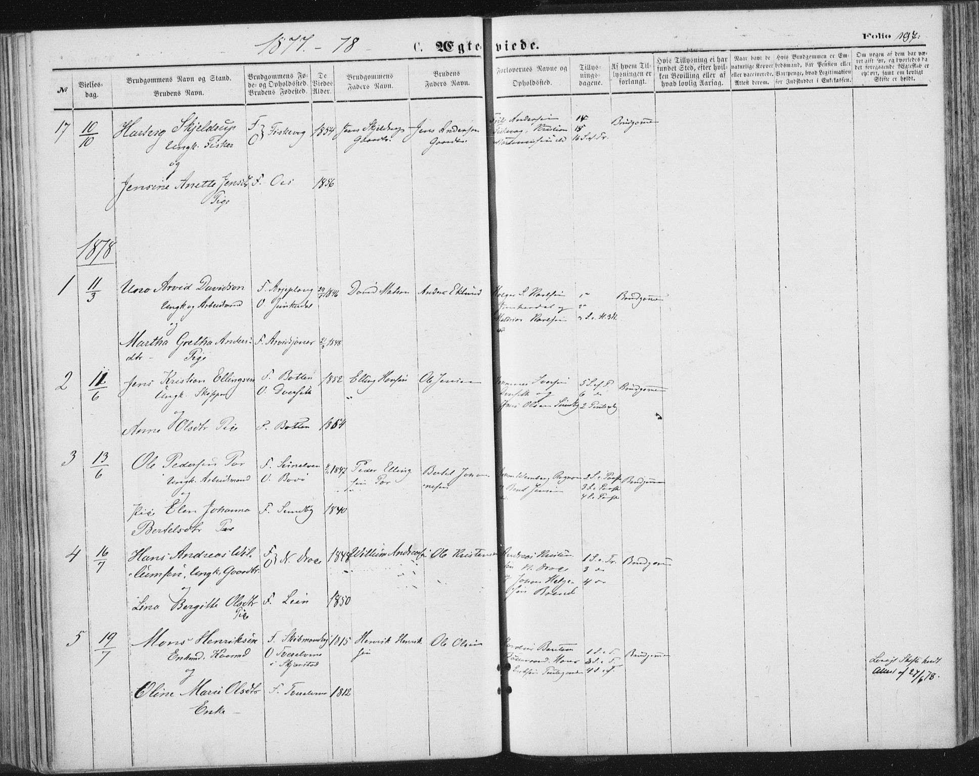 Ministerialprotokoller, klokkerbøker og fødselsregistre - Nordland, SAT/A-1459/847/L0668: Parish register (official) no. 847A08, 1872-1886, p. 197