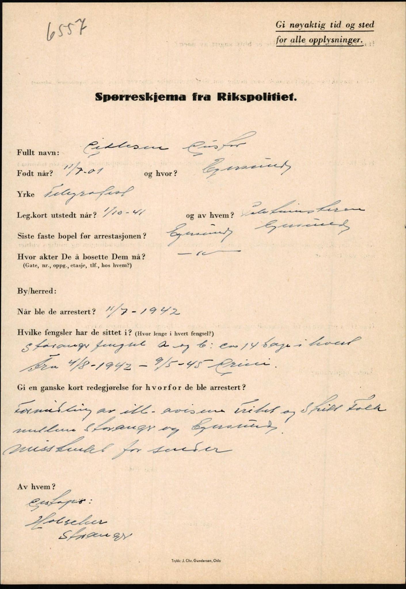 Rikspolitisjefen, AV/RA-S-1560/L/L0005: Gidske, Peder Martin -  Hansell, Georg, 1940-1945, p. 27
