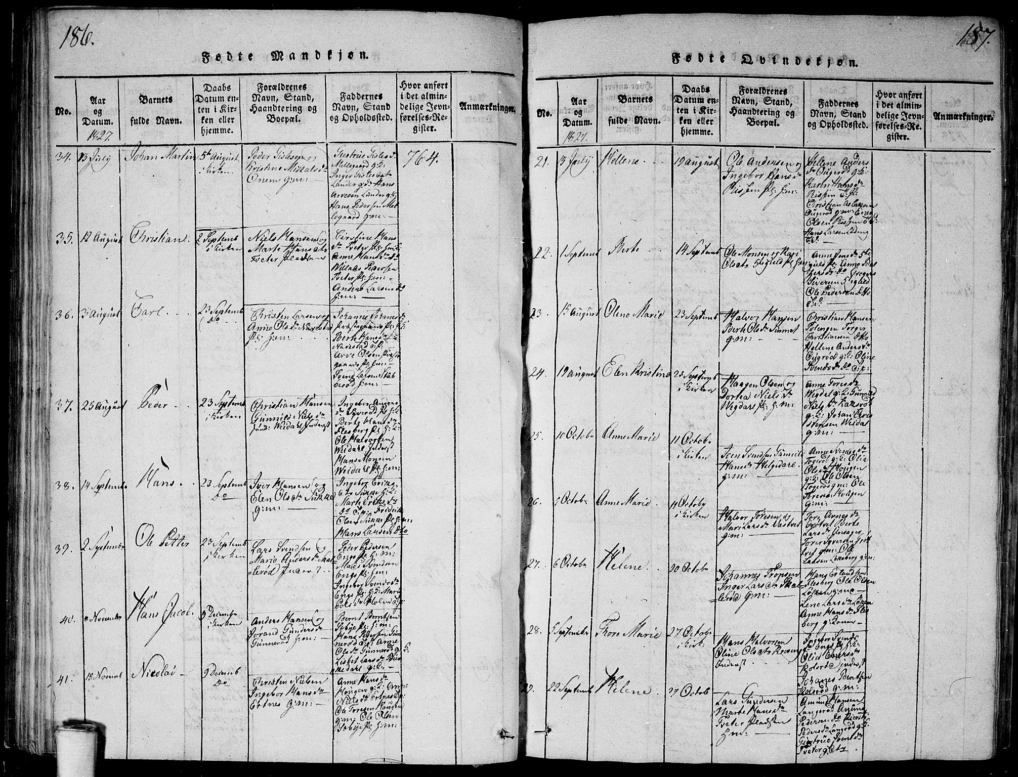 Våler prestekontor Kirkebøker, SAO/A-11083/G/Ga/L0001: Parish register (copy) no. I 1, 1815-1839, p. 186-187