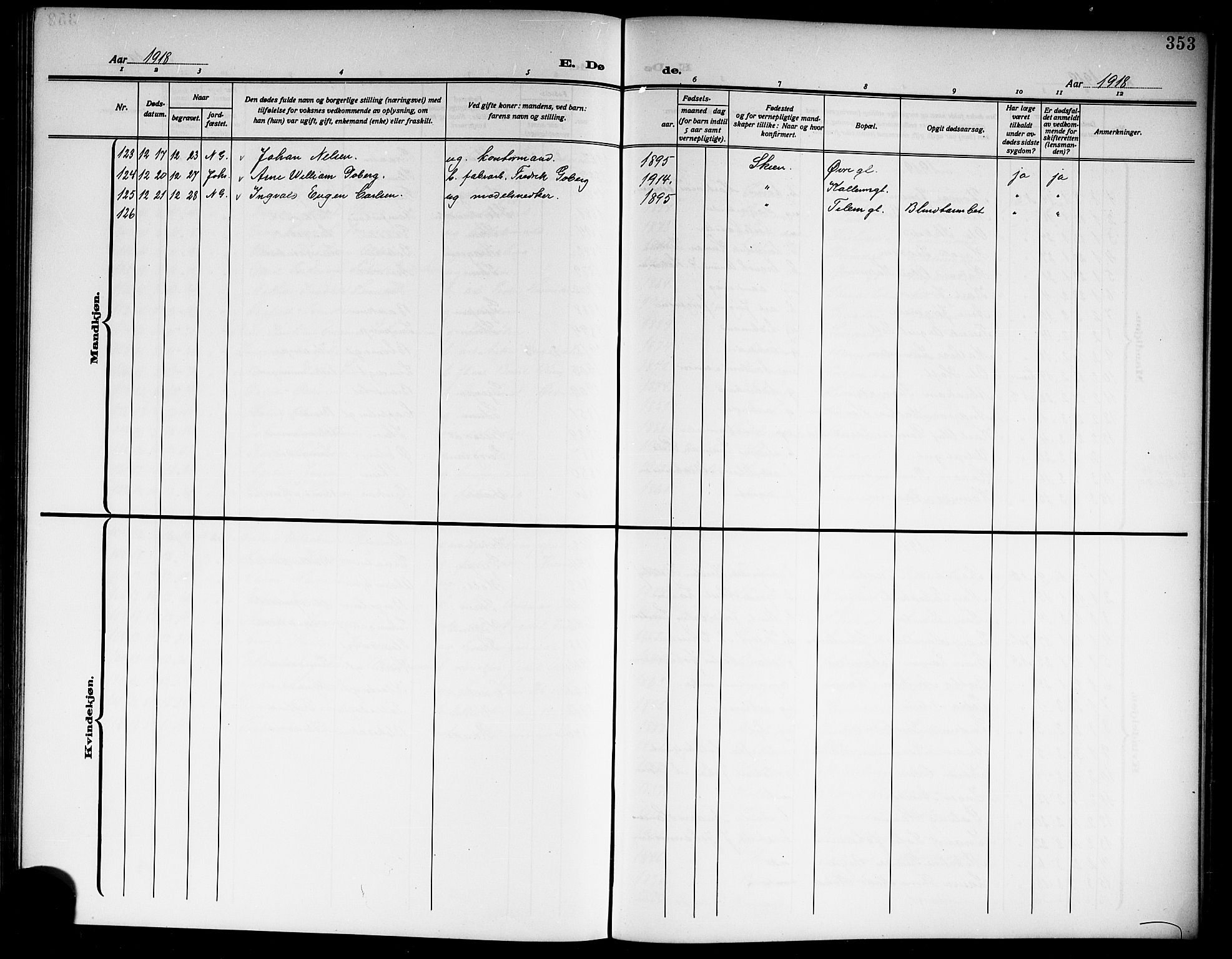 Skien kirkebøker, SAKO/A-302/G/Ga/L0009: Parish register (copy) no. 9, 1910-1920, p. 353