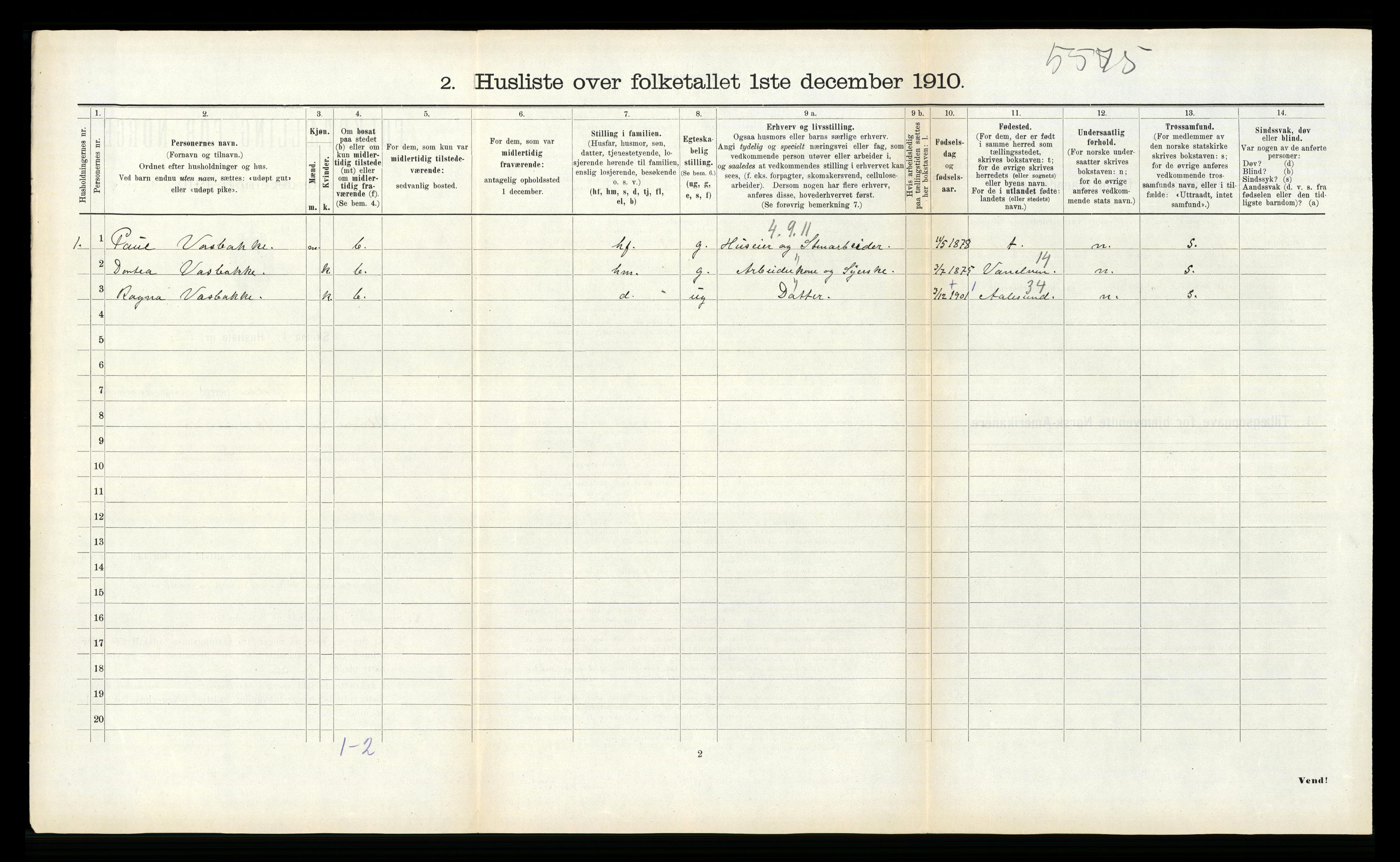 RA, 1910 census for Volda, 1910, p. 307