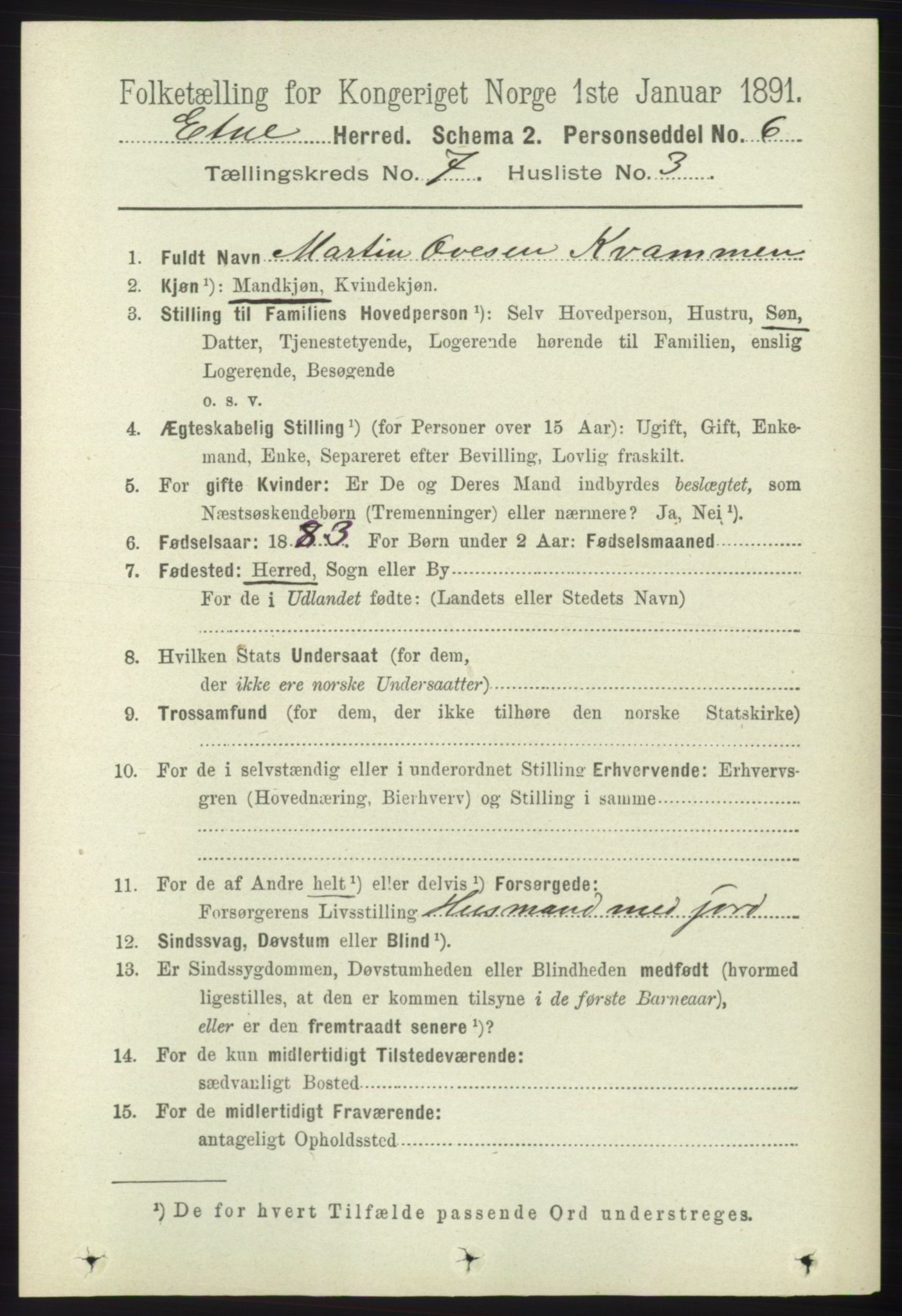 RA, 1891 census for 1211 Etne, 1891, p. 1407